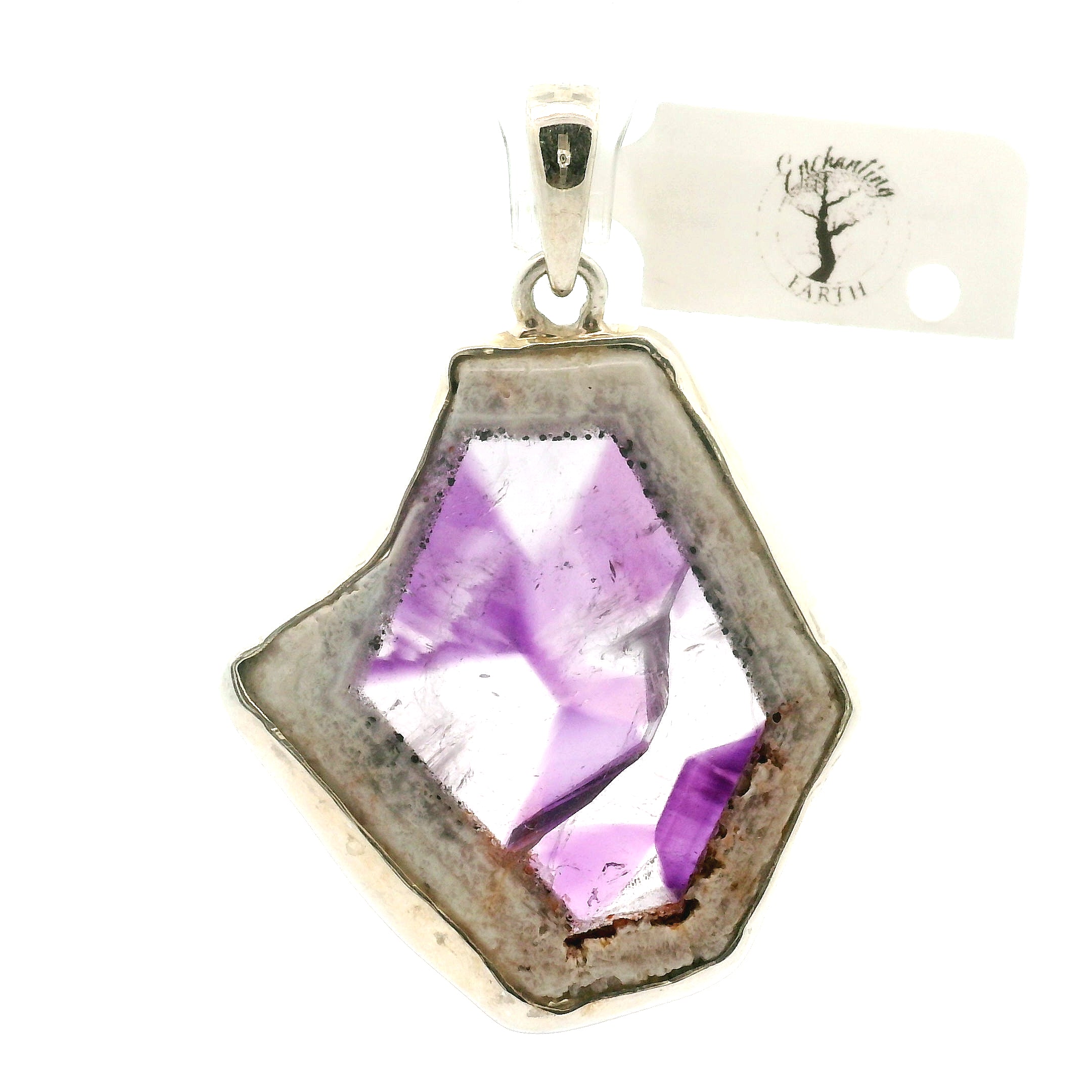 Trapiche Amethyst Pendant .925 Silver for Spiritual Growth and Clarity
