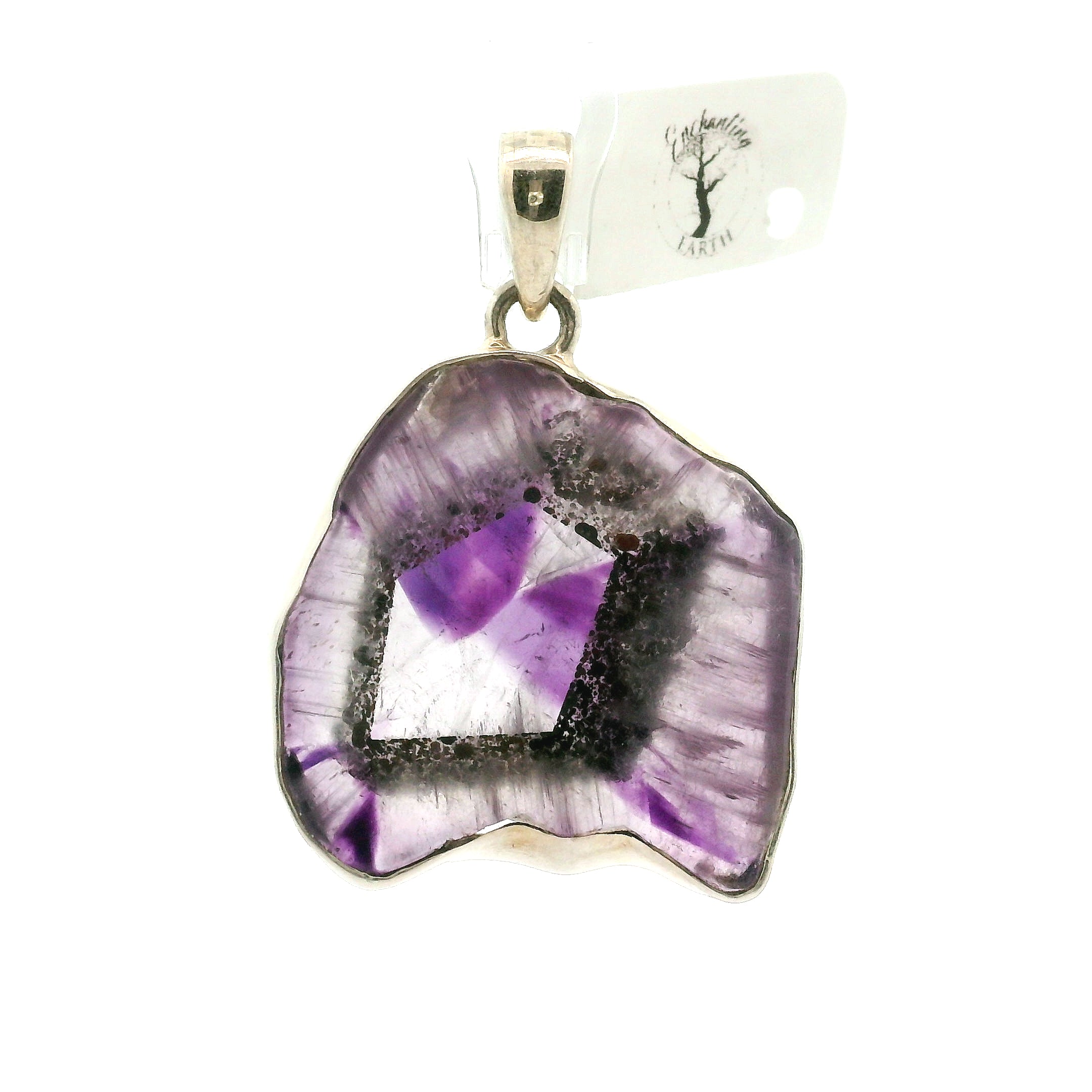 Trapiche Amethyst Pendant .925 Silver for Spiritual Growth and Clarity