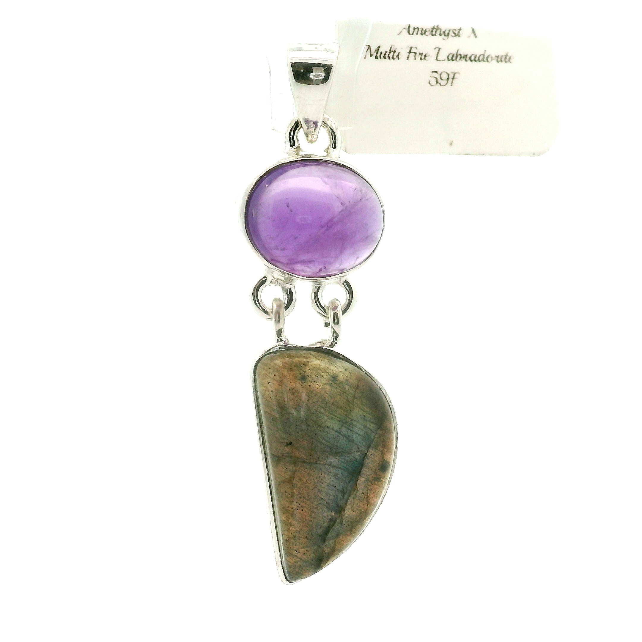Labradorite with Amethyst Pendant .925 Silver for Magic, Protection and Guidance