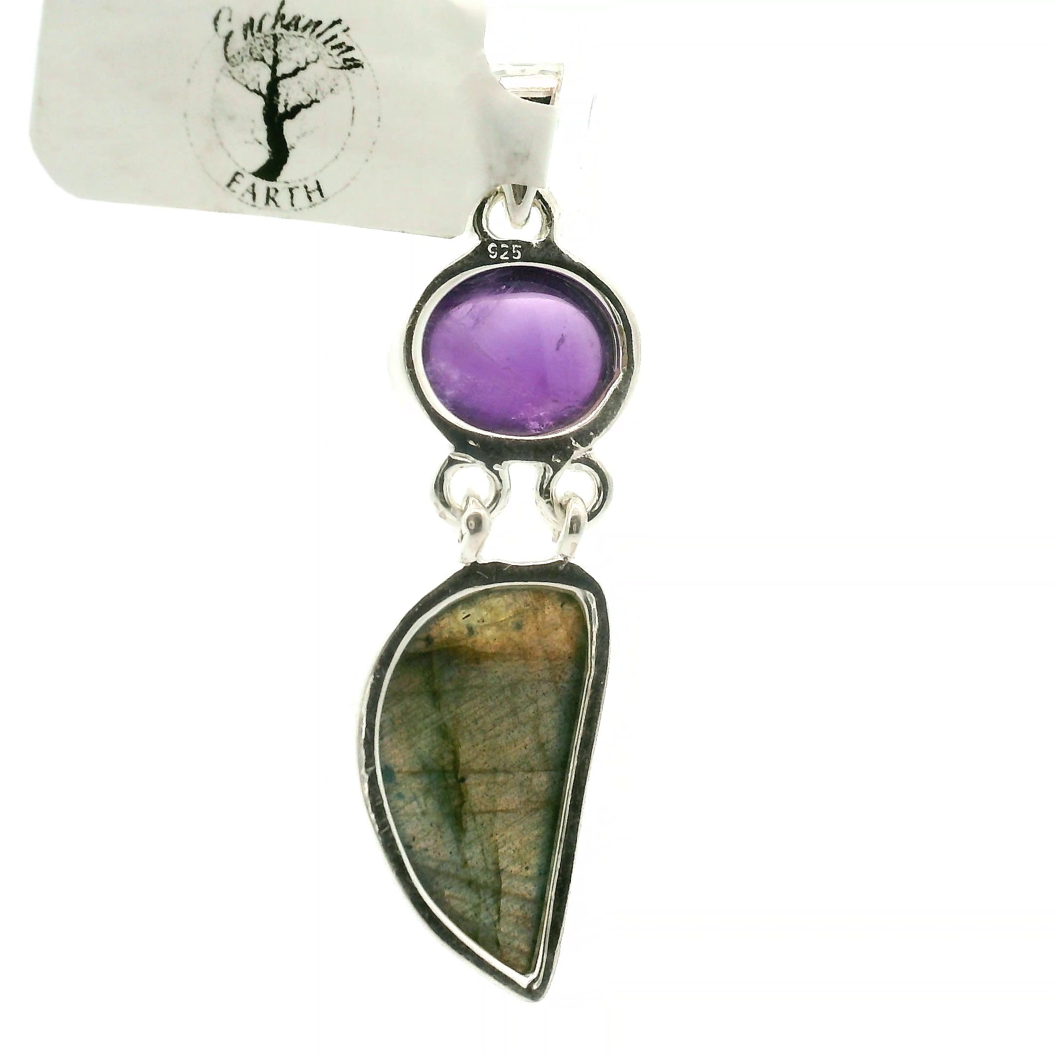 Labradorite with Amethyst Pendant .925 Silver for Magic, Protection and Guidance