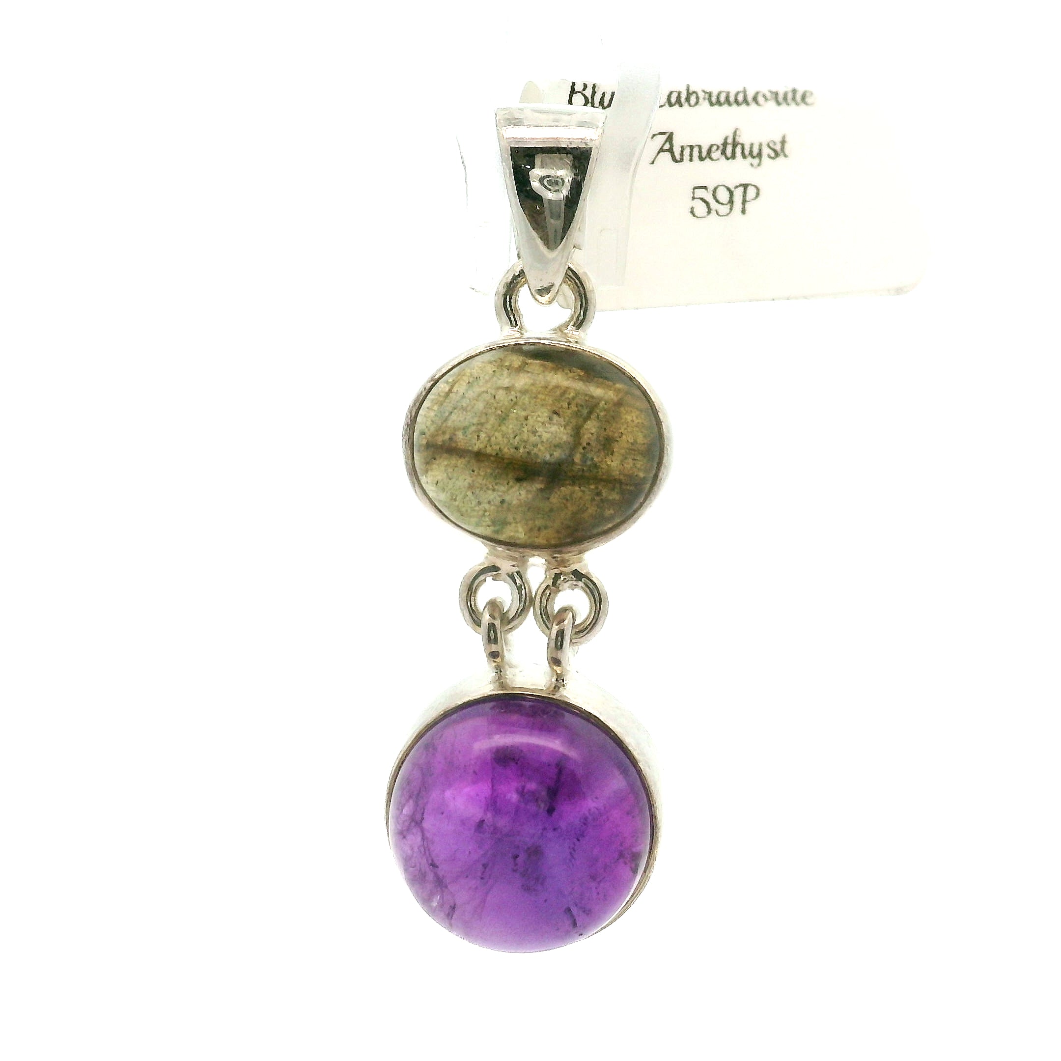 Labradorite with Amethyst Pendant .925 Silver for Magic, Protection and Guidance