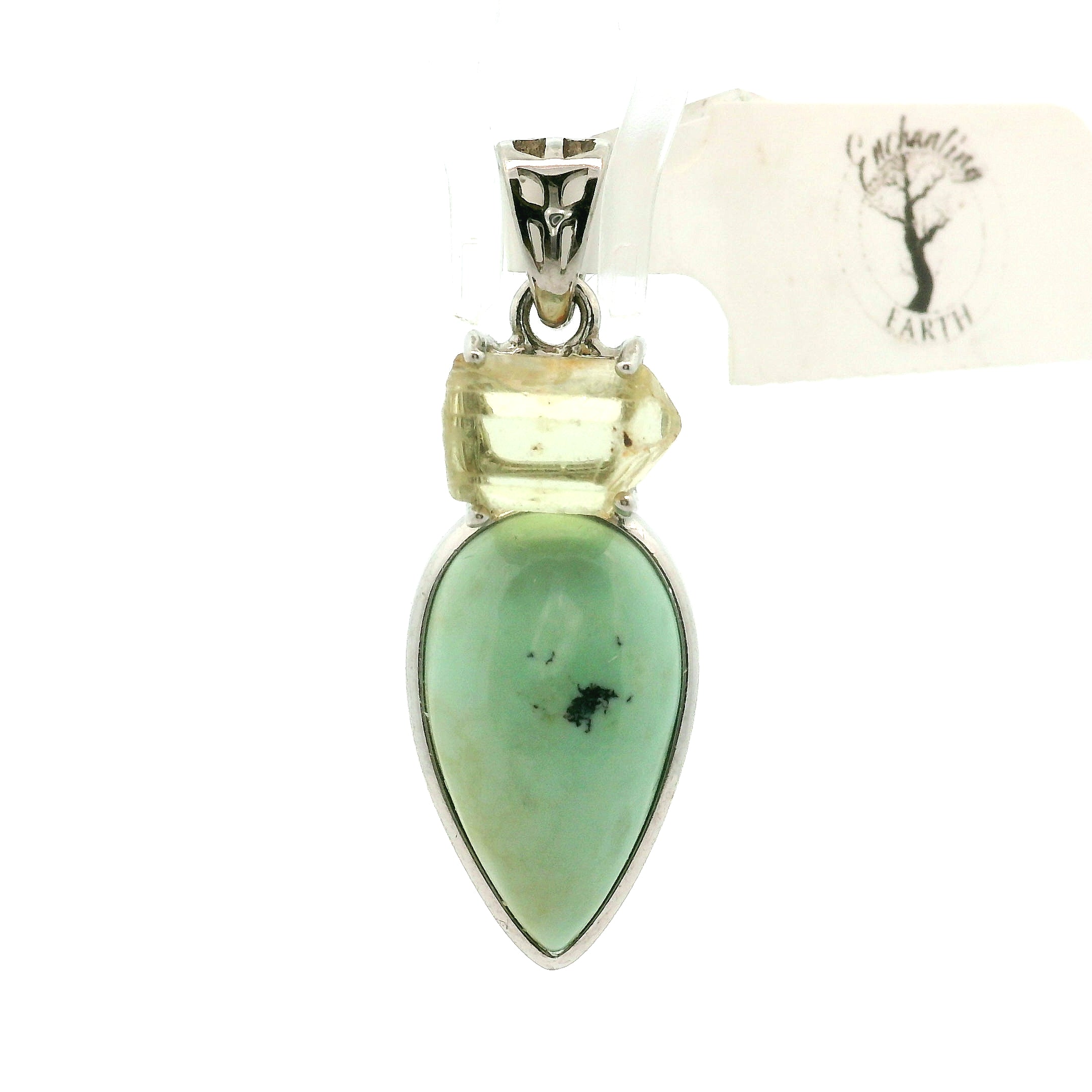 Variscite with Golden Yellow Apatite .925 Silver for Emotional Healing, Joy, Love and Prosperity