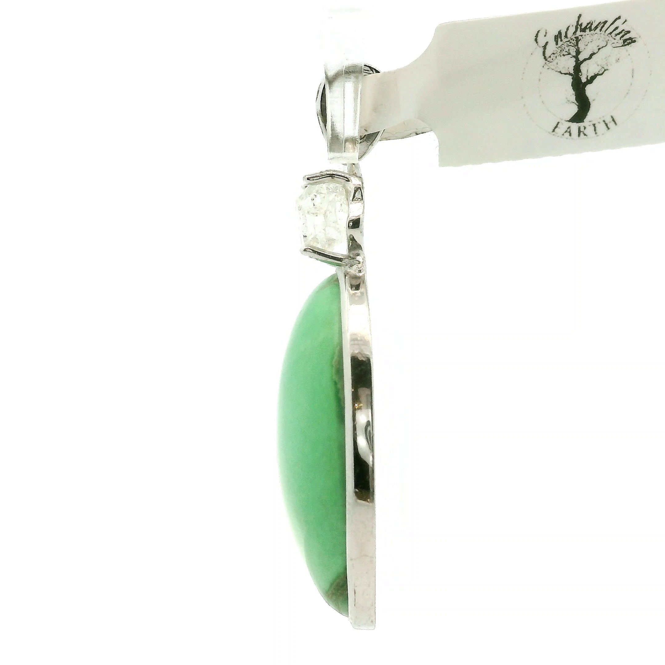 Variscite with Herkimer Diamond Pendant .925 Silver for Emotional Healing, Joy, Love and Prosperity