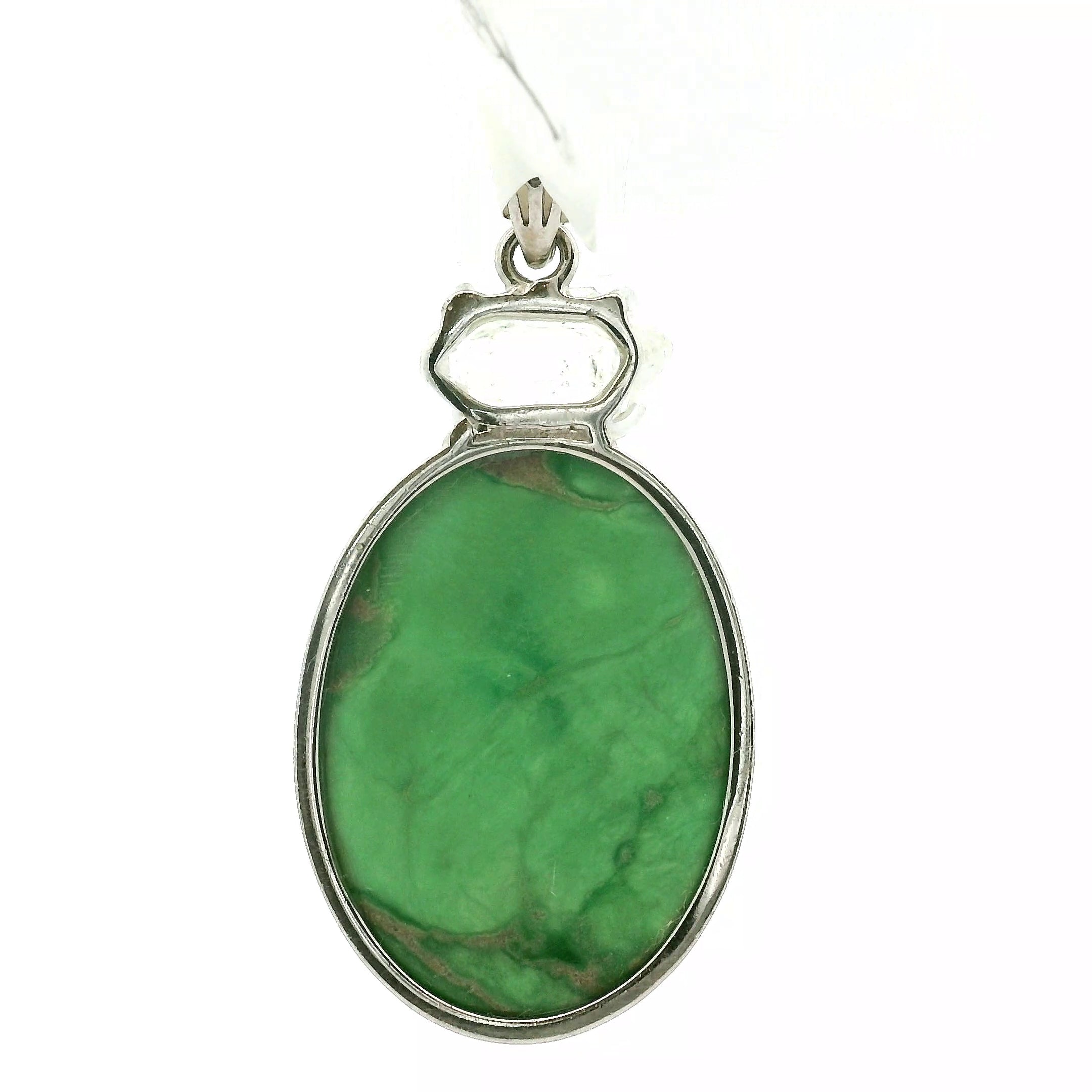 Variscite with Herkimer Diamond Pendant .925 Silver for Emotional Healing, Joy, Love and Prosperity