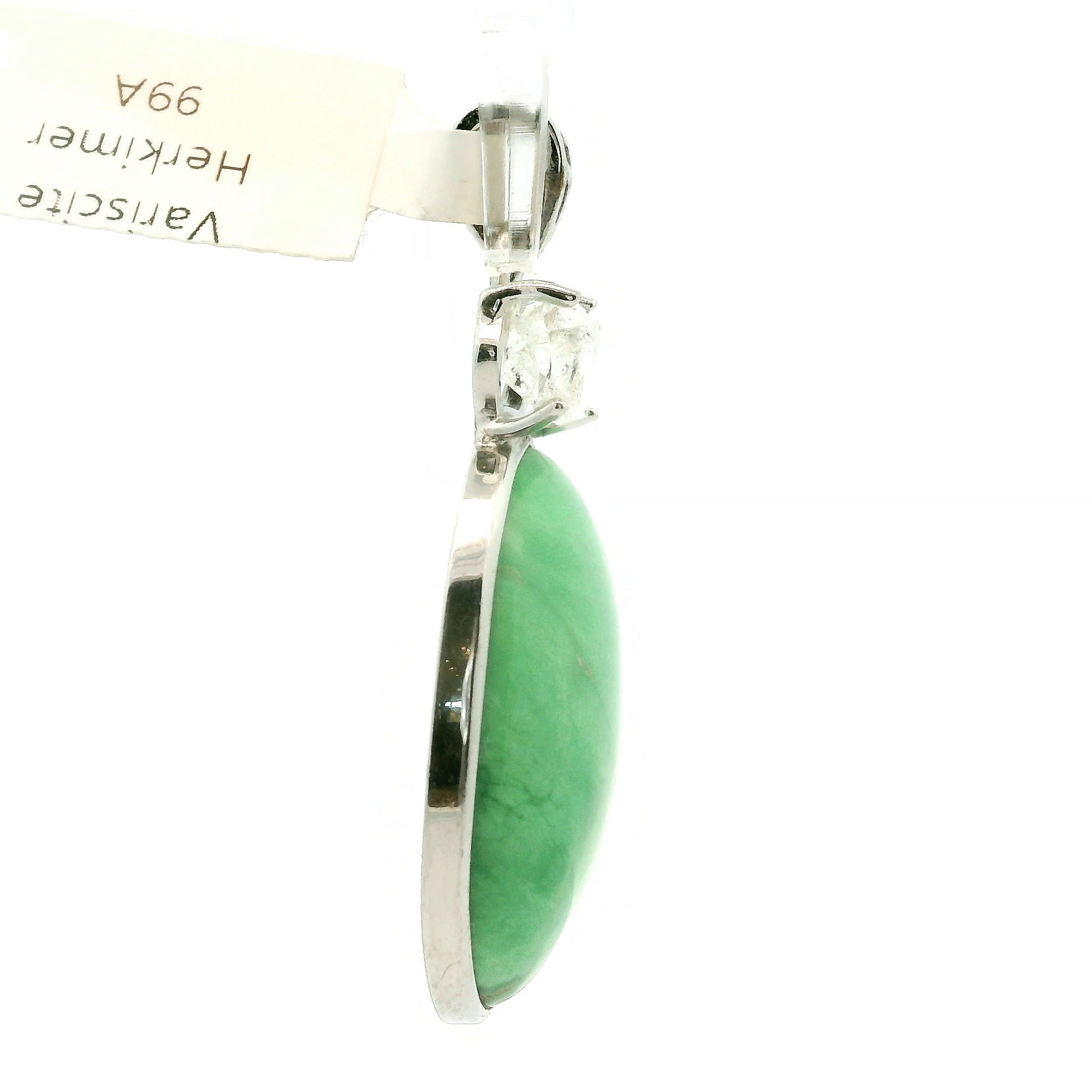 Variscite with Herkimer Diamond Pendant .925 Silver for Emotional Healing, Joy, Love and Prosperity
