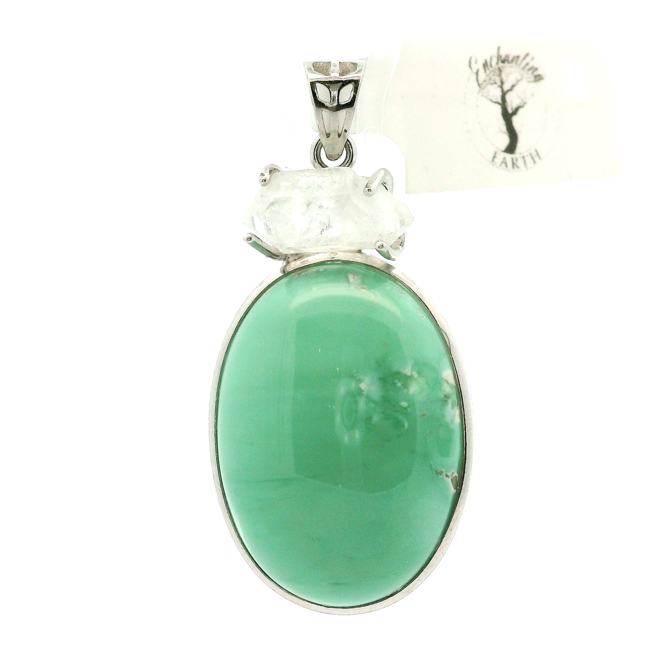 Variscite with Herkimer Diamond Pendant .925 Silver for Emotional Healing, Joy, Love and Prosperity
