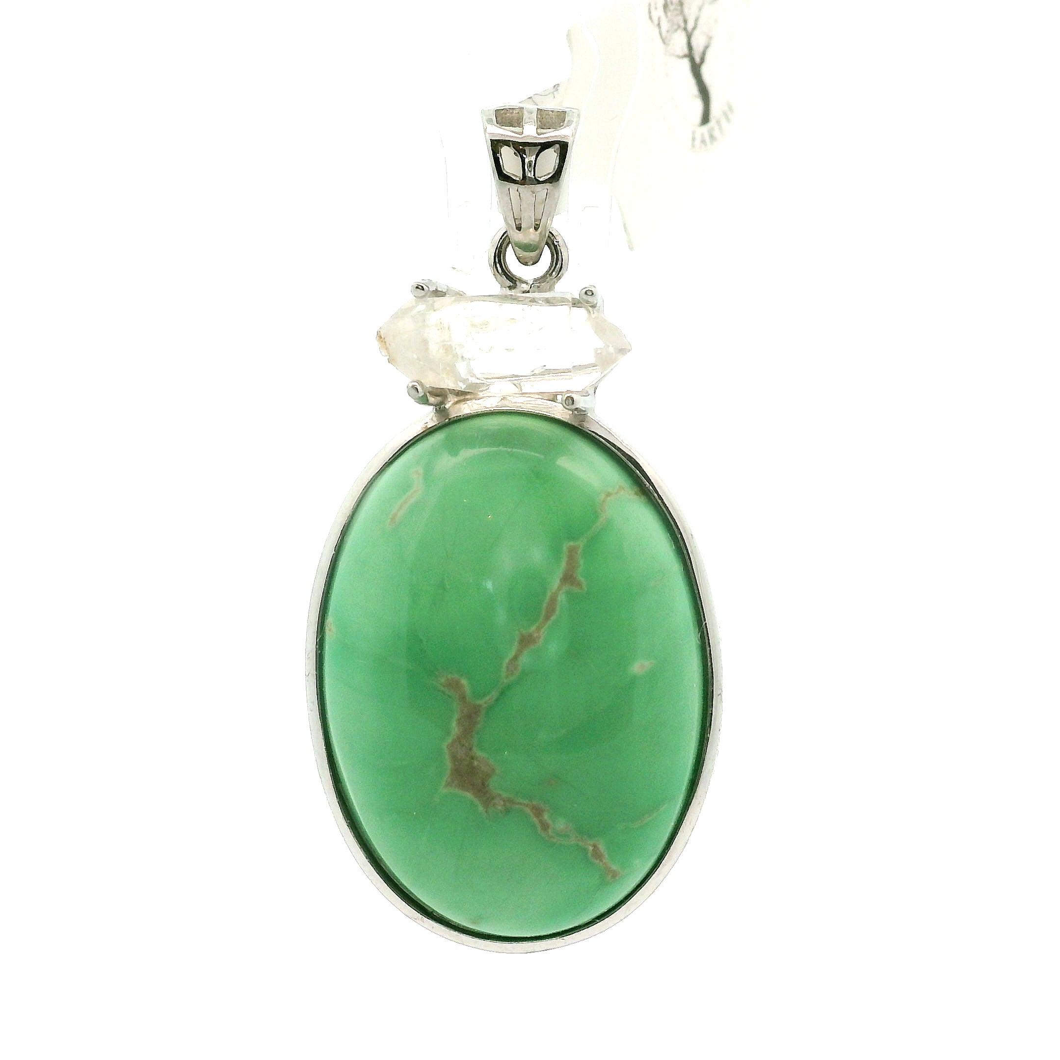 Variscite with Herkimer Diamond Pendant .925 Silver for Emotional Healing, Joy, Love and Prosperity