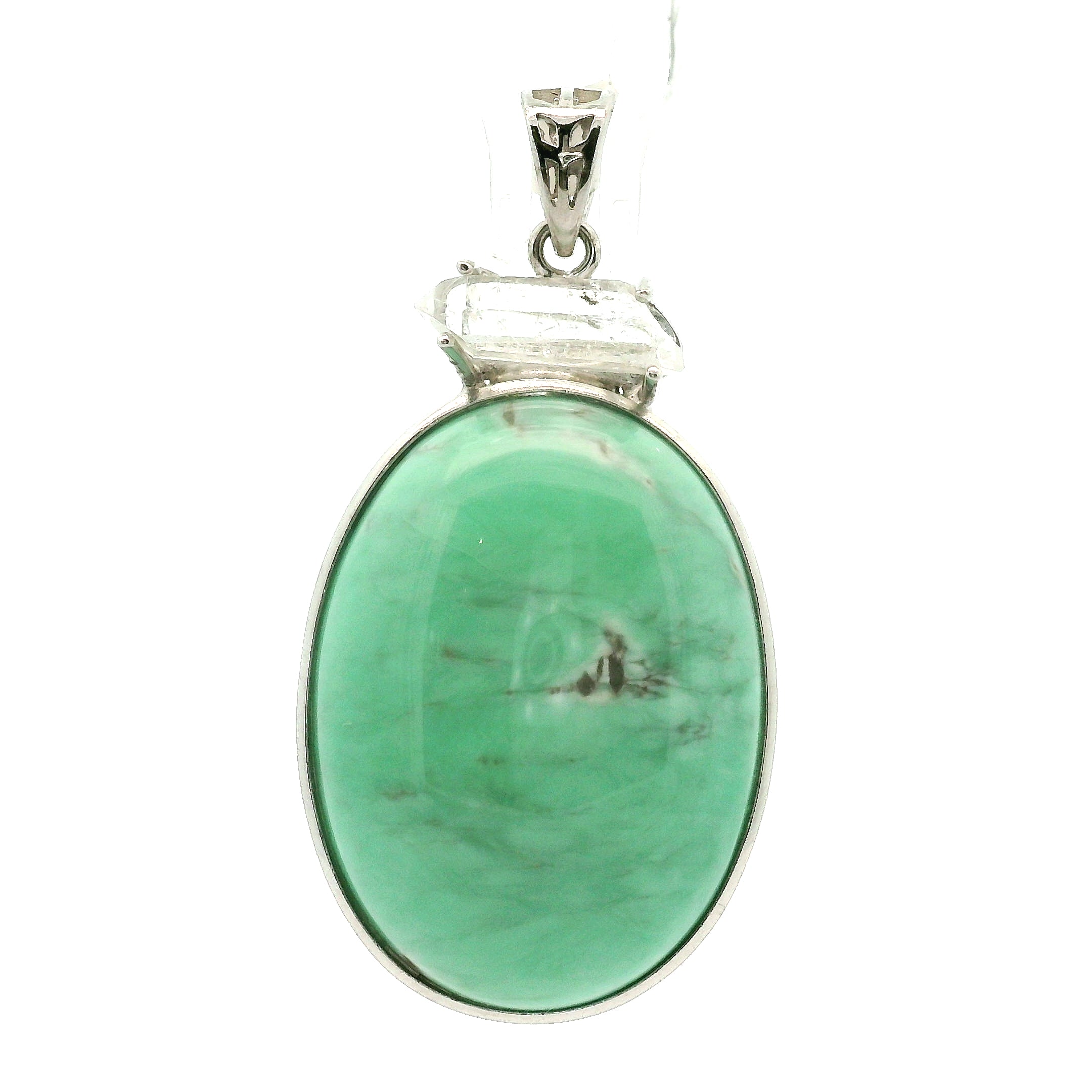 Variscite with Herkimer Diamond Pendant .925 Silver for Emotional Healing, Joy, Love and Prosperity