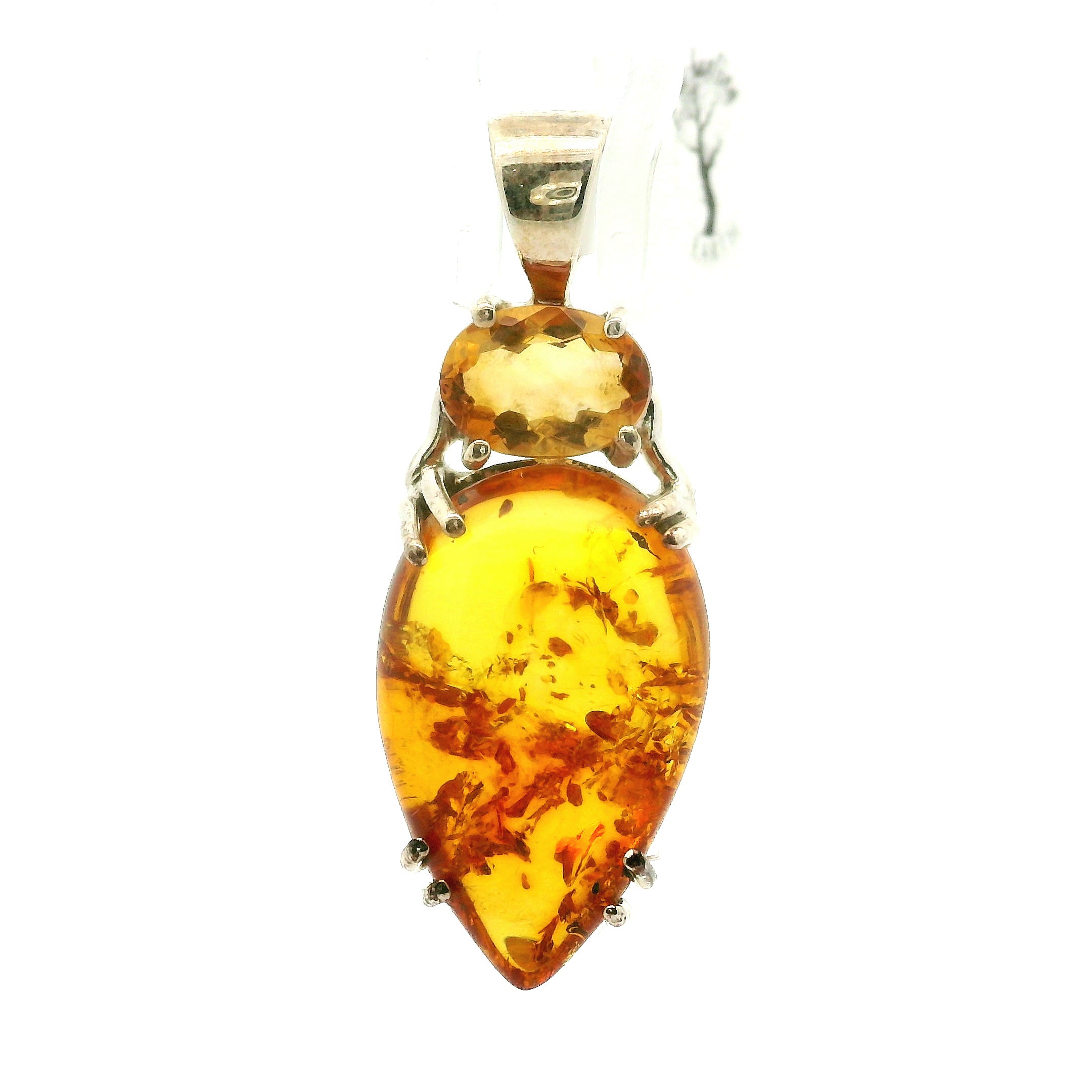 Amber with Citrine Pendants .925 Silver for for Joy, Abundance and Optimism