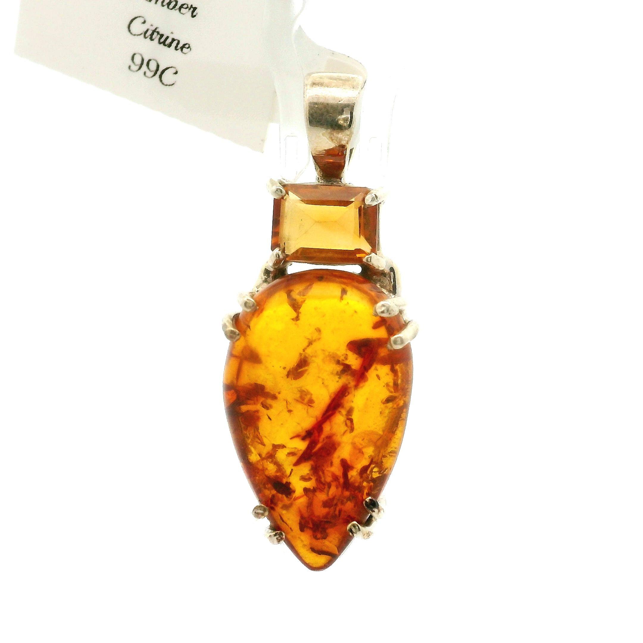 Amber with Citrine Pendants .925 Silver for for Joy, Abundance and Optimism