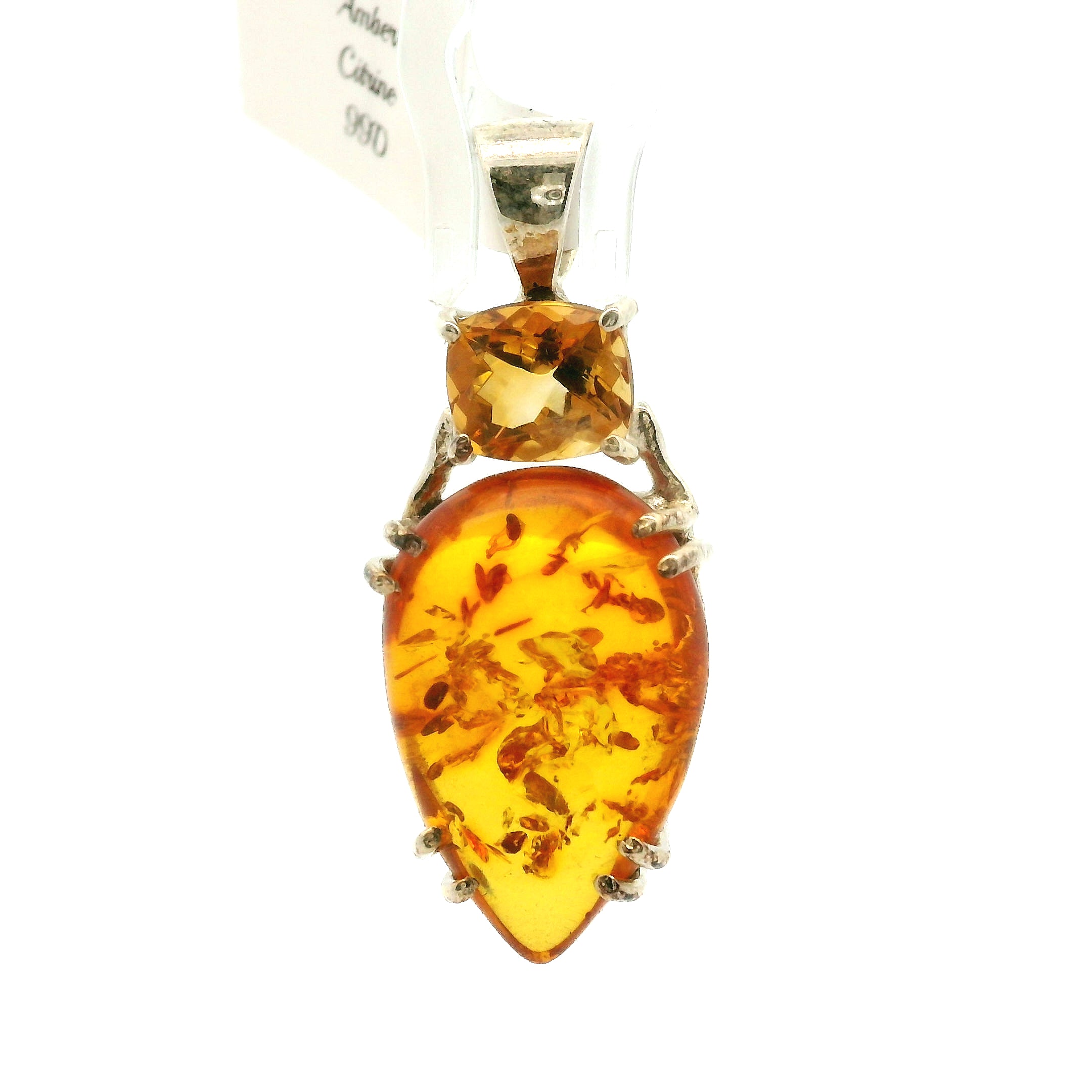 Amber with Citrine Pendants .925 Silver for for Joy, Abundance and Optimism