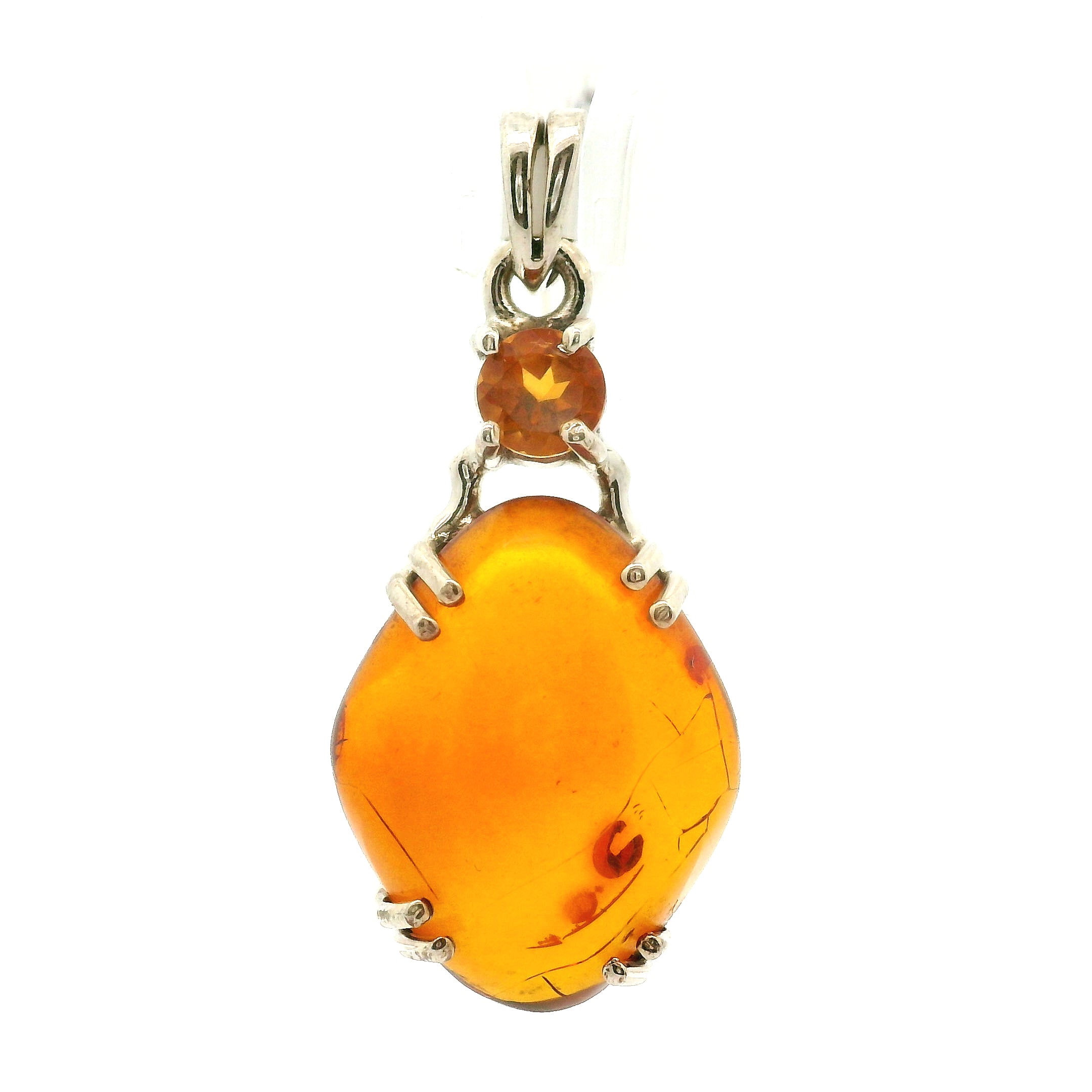 Amber with Citrine Pendants .925 Silver for for Joy, Abundance and Optimism