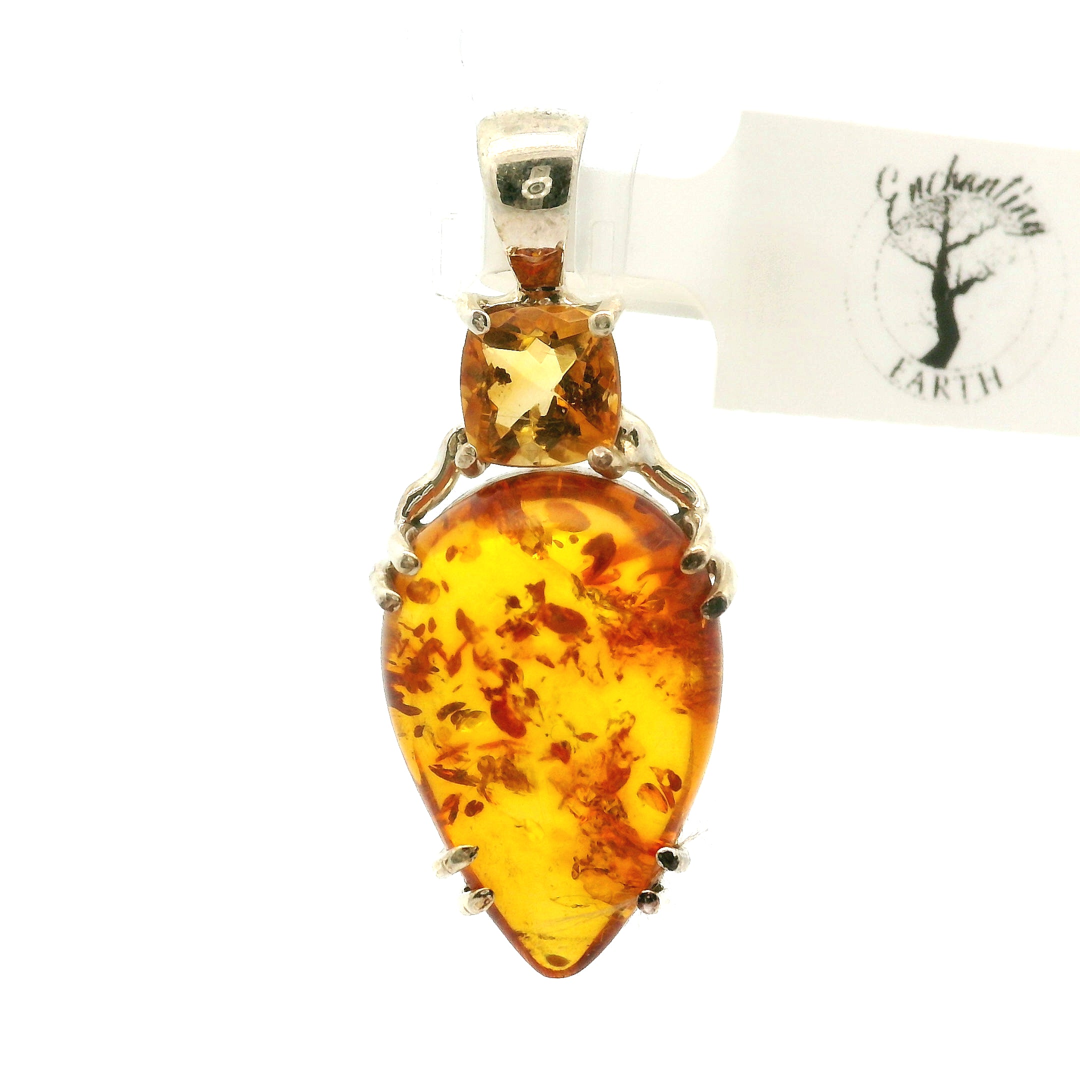 Amber with Citrine Pendants .925 Silver for for Joy, Abundance and Optimism