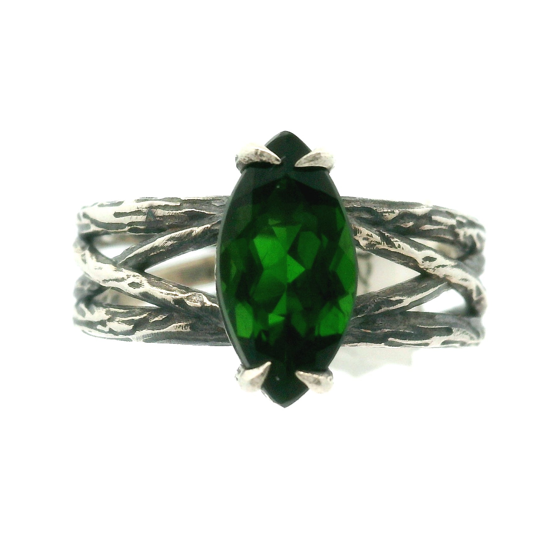 Chrome Diopside Bad Witch Cuff Ring .925 Silver for Embracing Love, Healing and Balance
