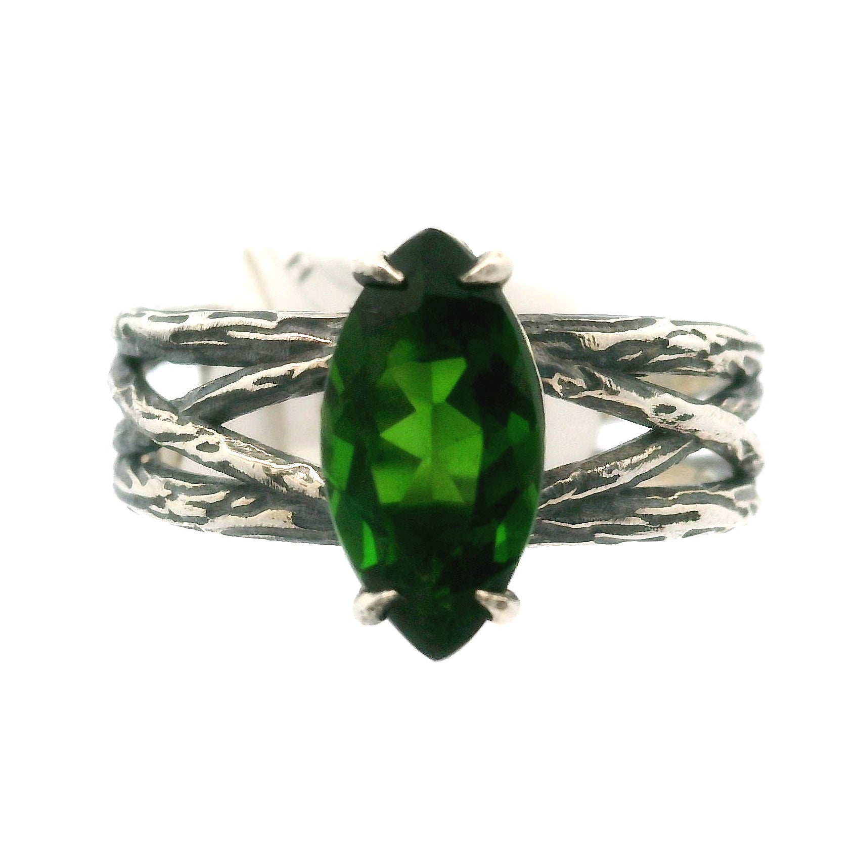 Chrome Diopside Bad Witch Cuff Ring .925 Silver for Embracing Love, Healing and Balance