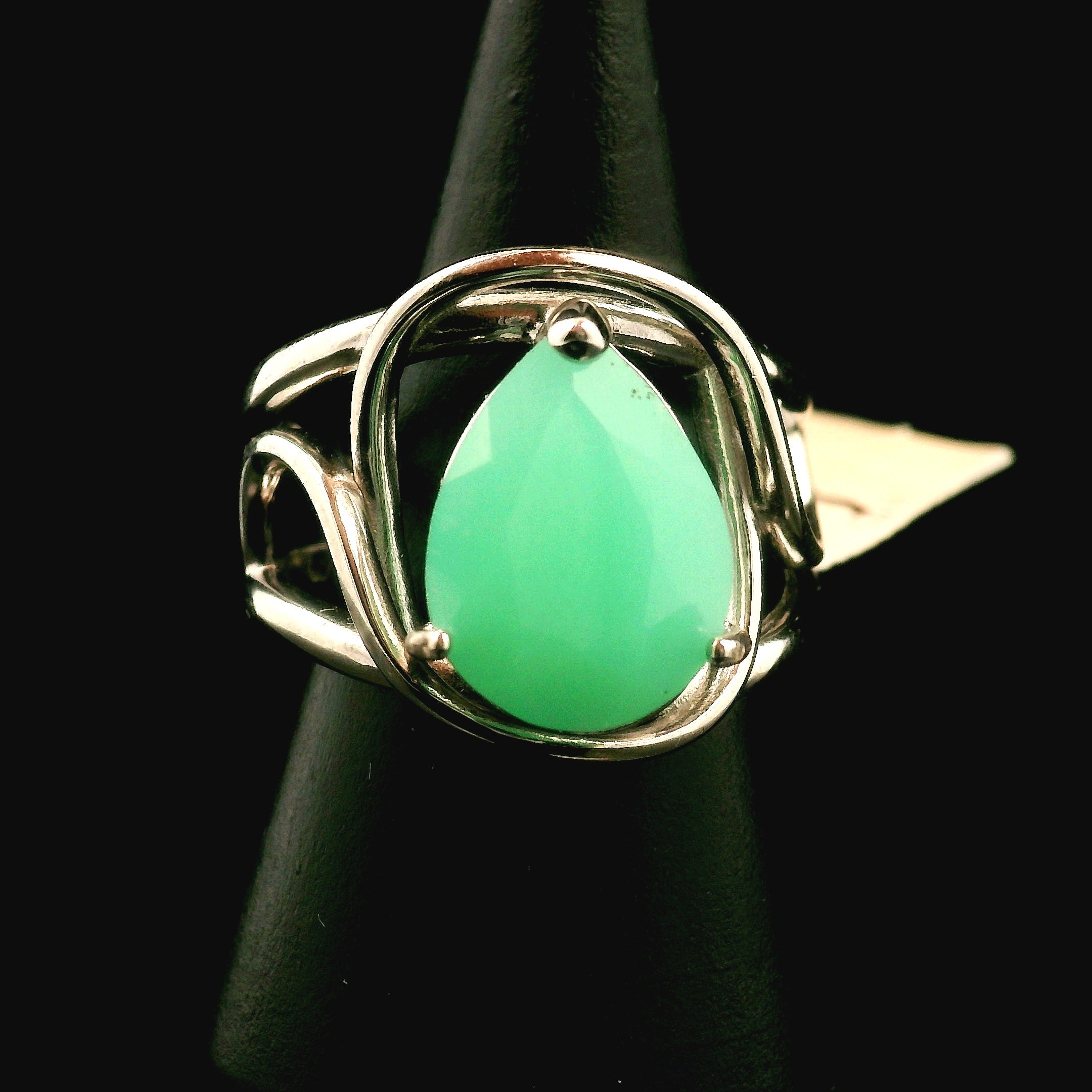 Chrysoprase Faceted Cuff Ring .925 Silver for Healing, Growth and Rebirth