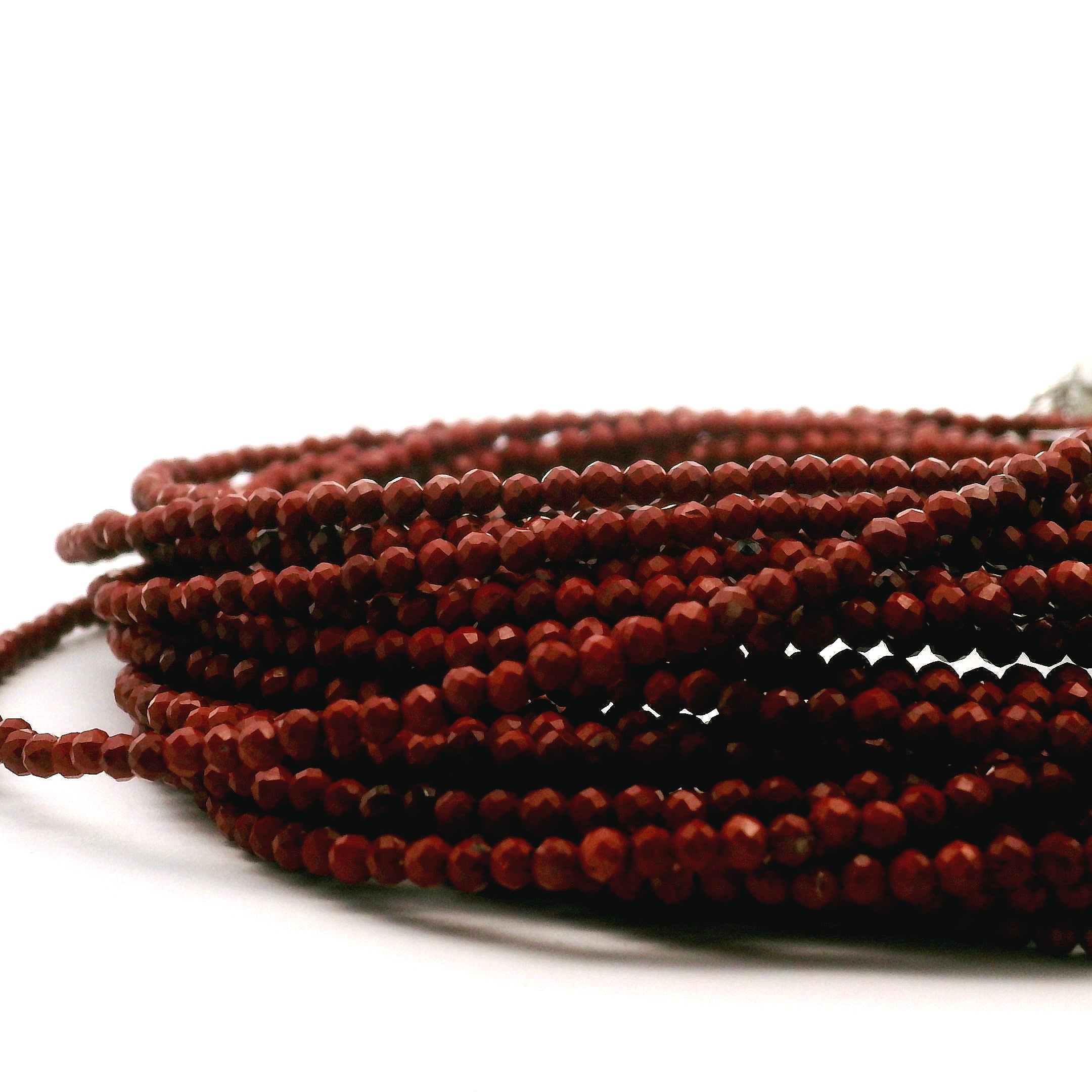 Red Jasper Micro Faceted Choker/Layering Necklace 925 Silver for Good Health and Creativity