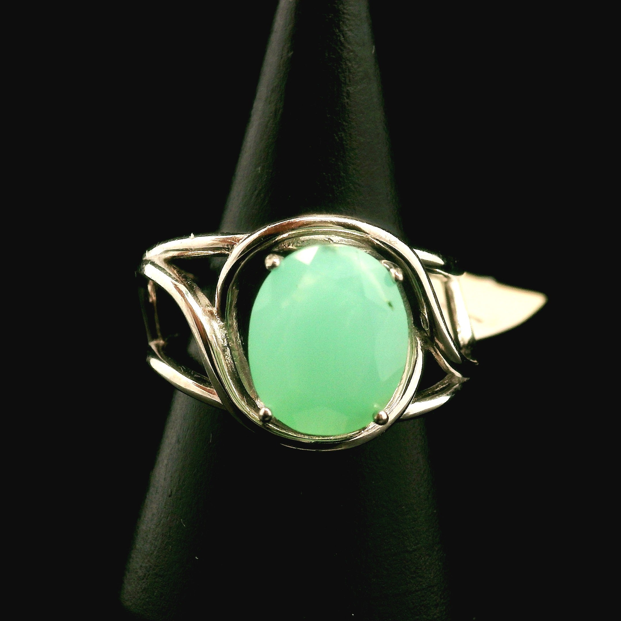 Chrysoprase Faceted Cuff Ring .925 Silver for Healing, Growth and Rebirth