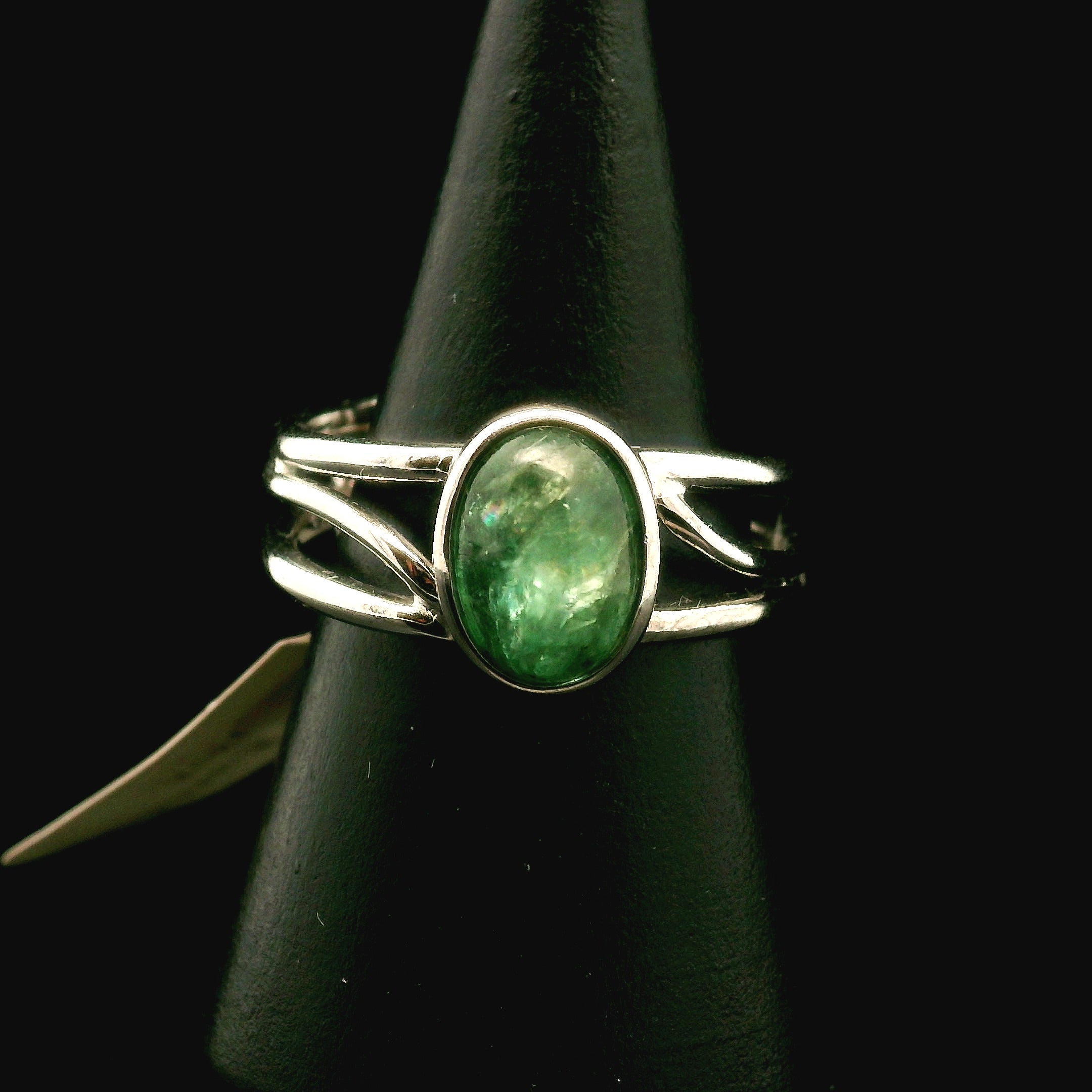 Green Kyanite Cuff Ring .925 Silver for Alignment, Balance and Meditation