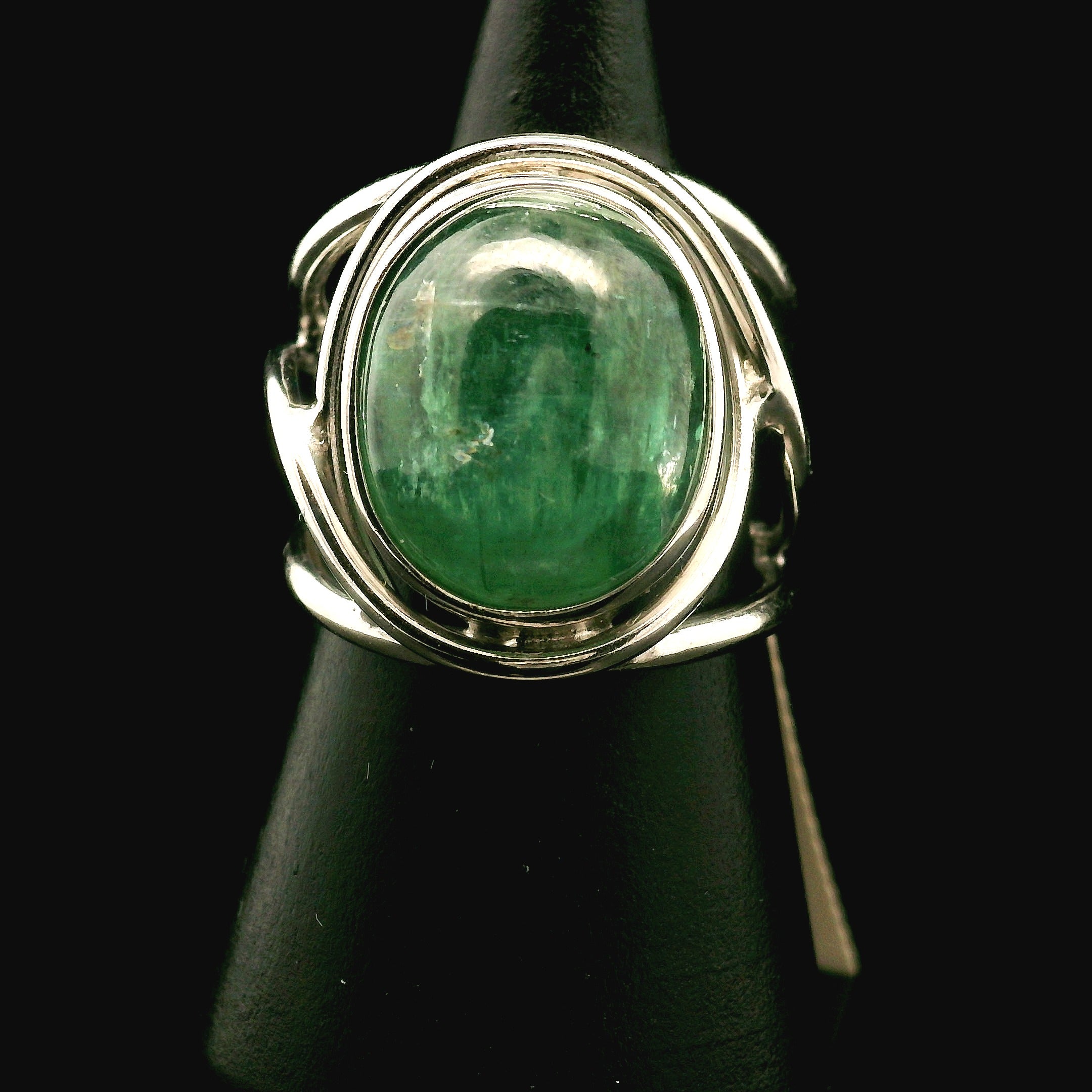 Green Kyanite Cuff Ring .925 Silver for Alignment, Balance and Meditation