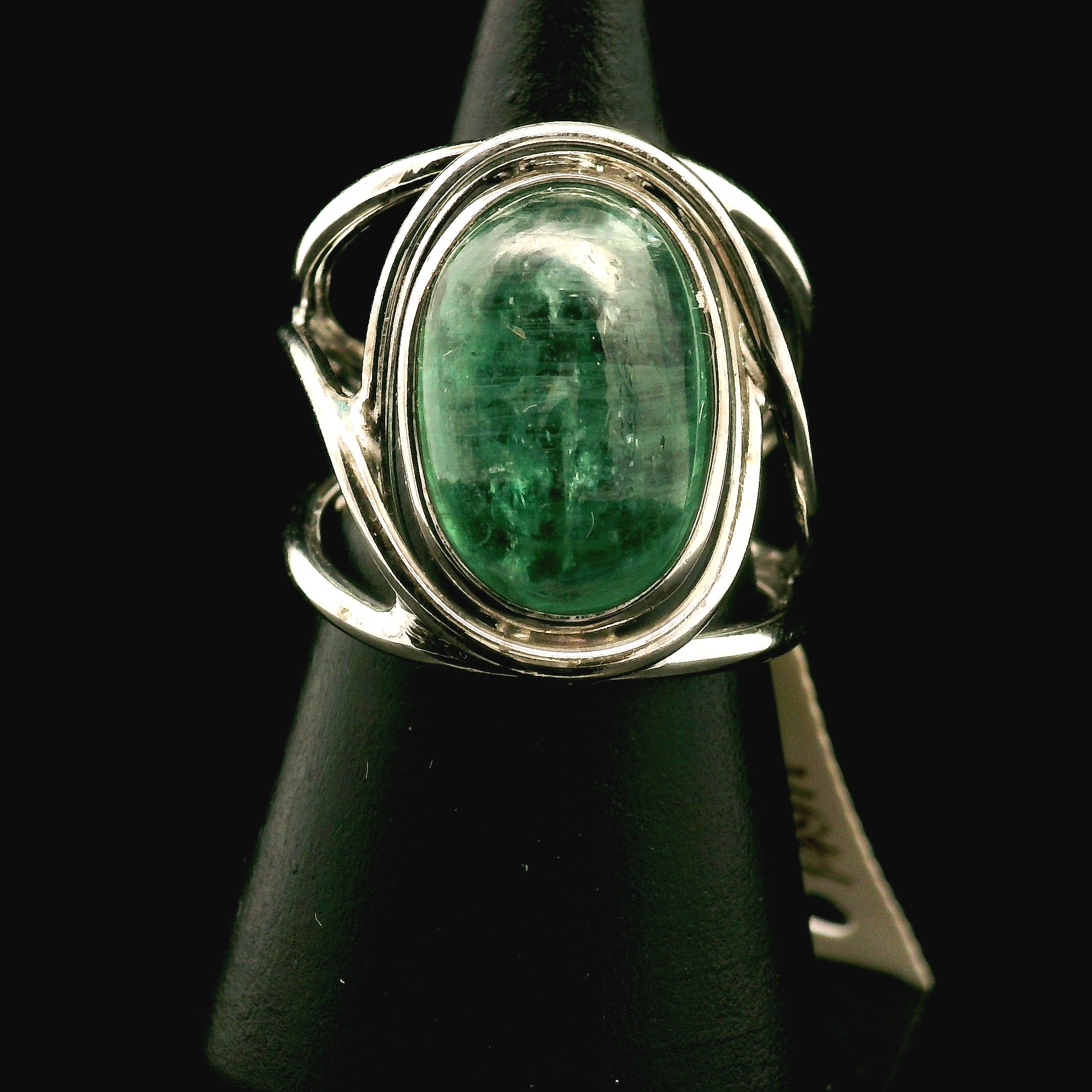 Green Kyanite Cuff Ring .925 Silver for Alignment, Balance and Meditation