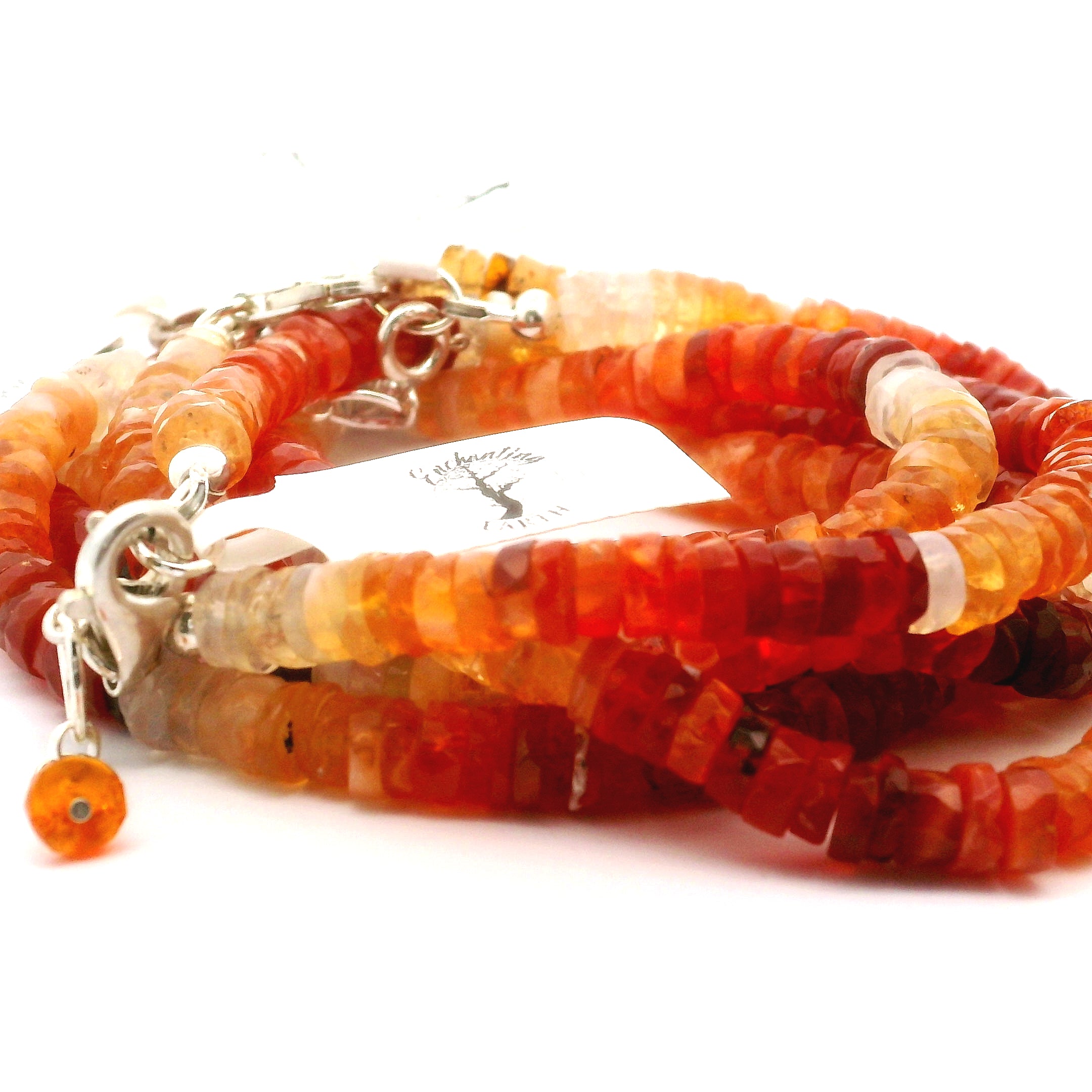 Fire Opal Heishi Bracelet 925 Silver for Intimacy and Passion in Relationships
