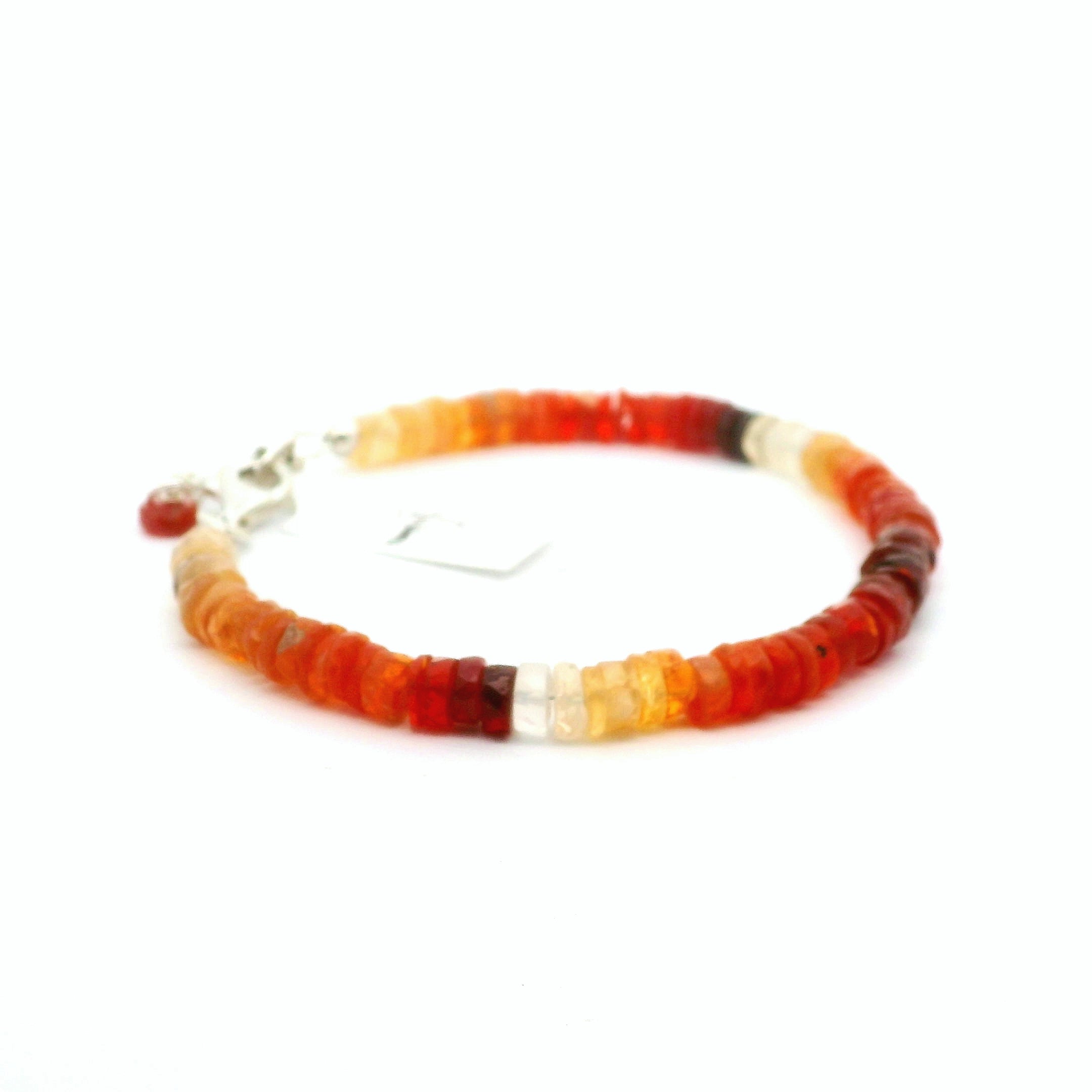 Fire Opal Heishi Bracelet 925 Silver for Intimacy and Passion in Relationships