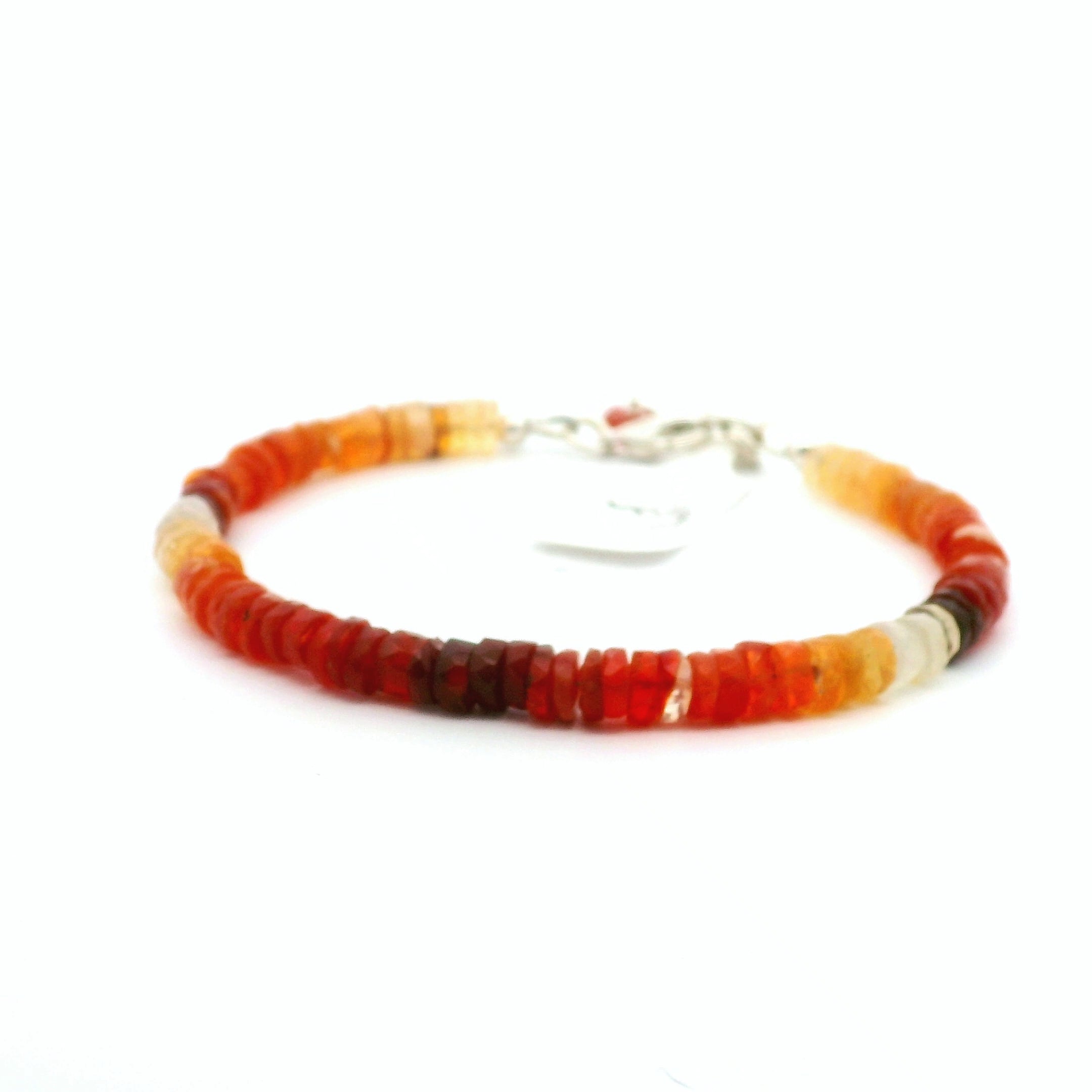 Fire Opal Heishi Bracelet 925 Silver for Intimacy and Passion in Relationships