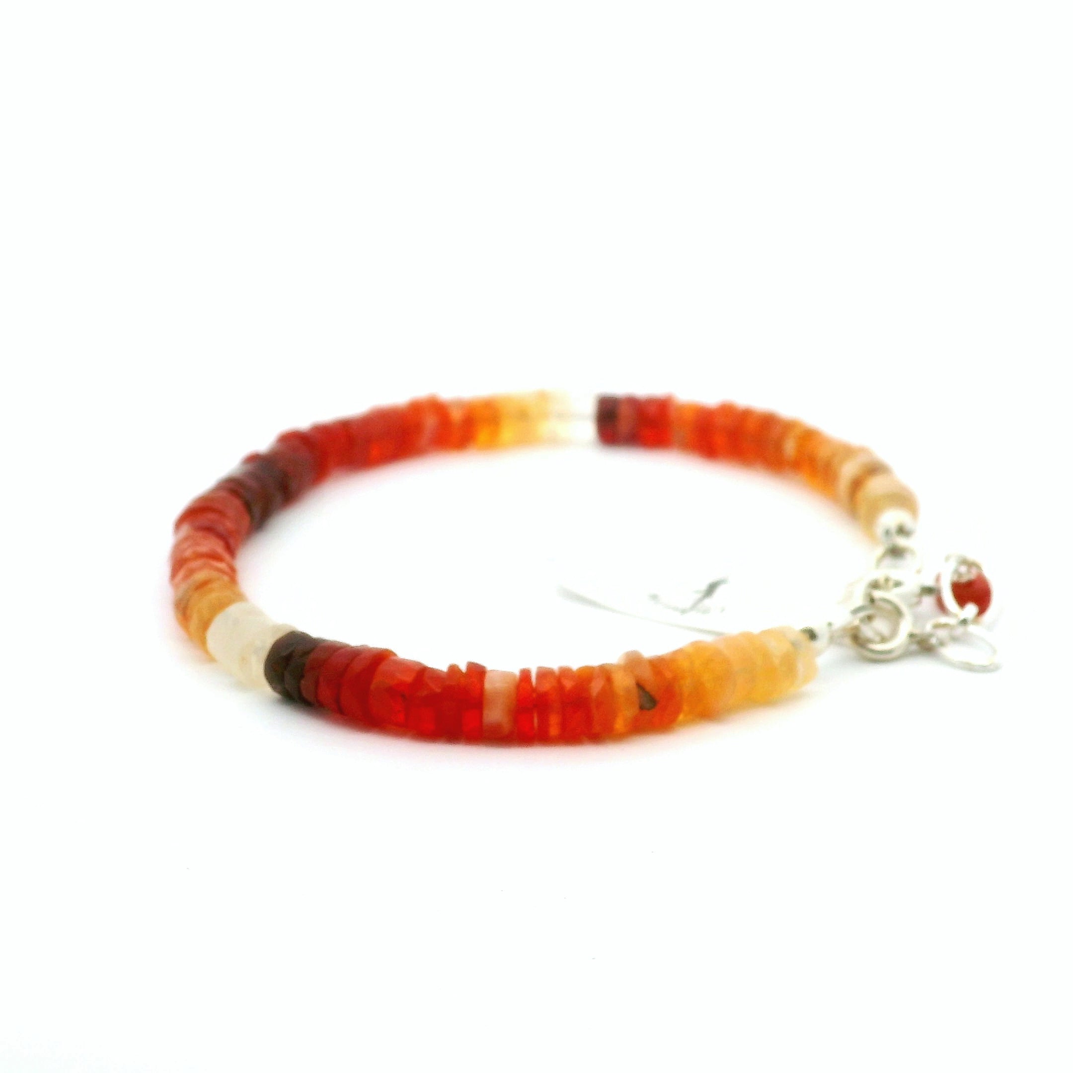 Fire Opal Heishi Bracelet 925 Silver for Intimacy and Passion in Relationships