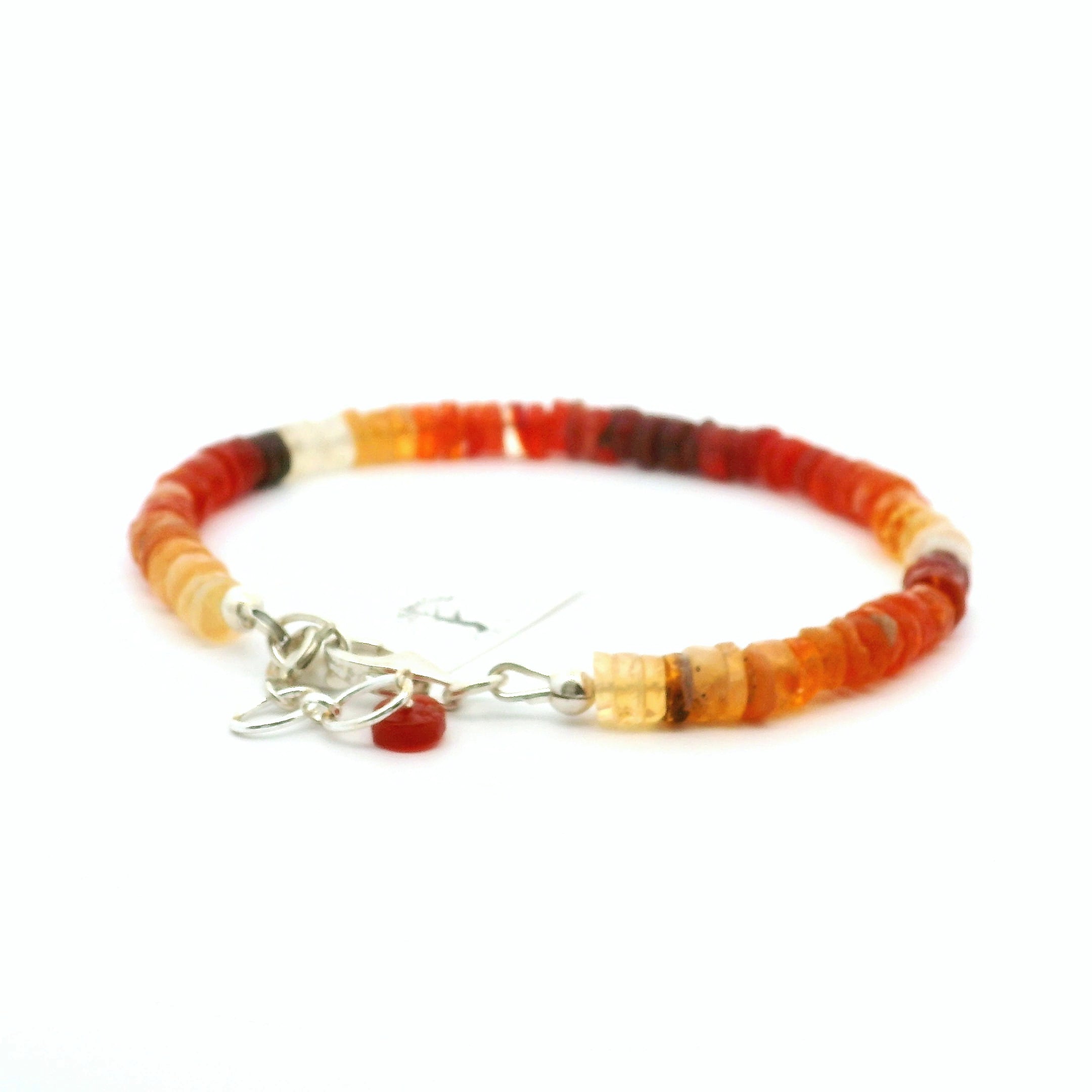 Fire Opal Heishi Bracelet 925 Silver for Intimacy and Passion in Relationships