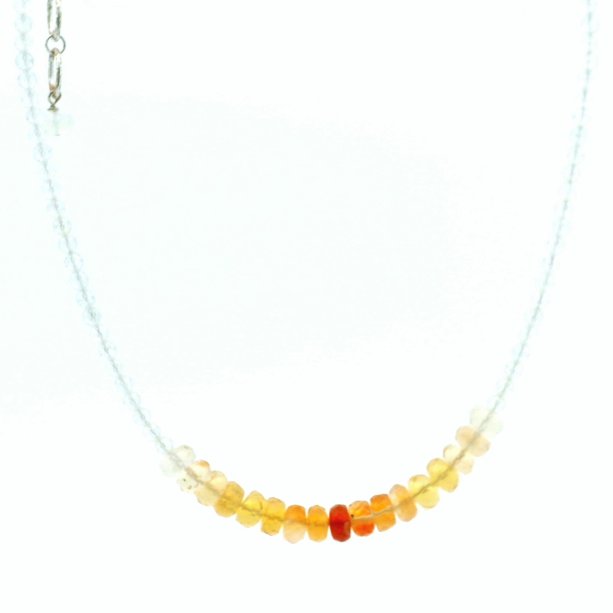 Fire Opal & White Topaz Micro Faceted Necklace 925 Silver for Passion and Intimacy