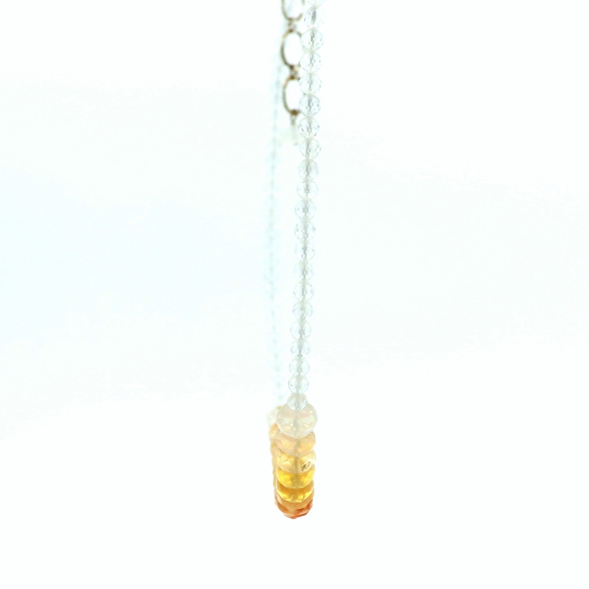 Fire Opal & White Topaz Micro Faceted Necklace 925 Silver for Passion and Intimacy