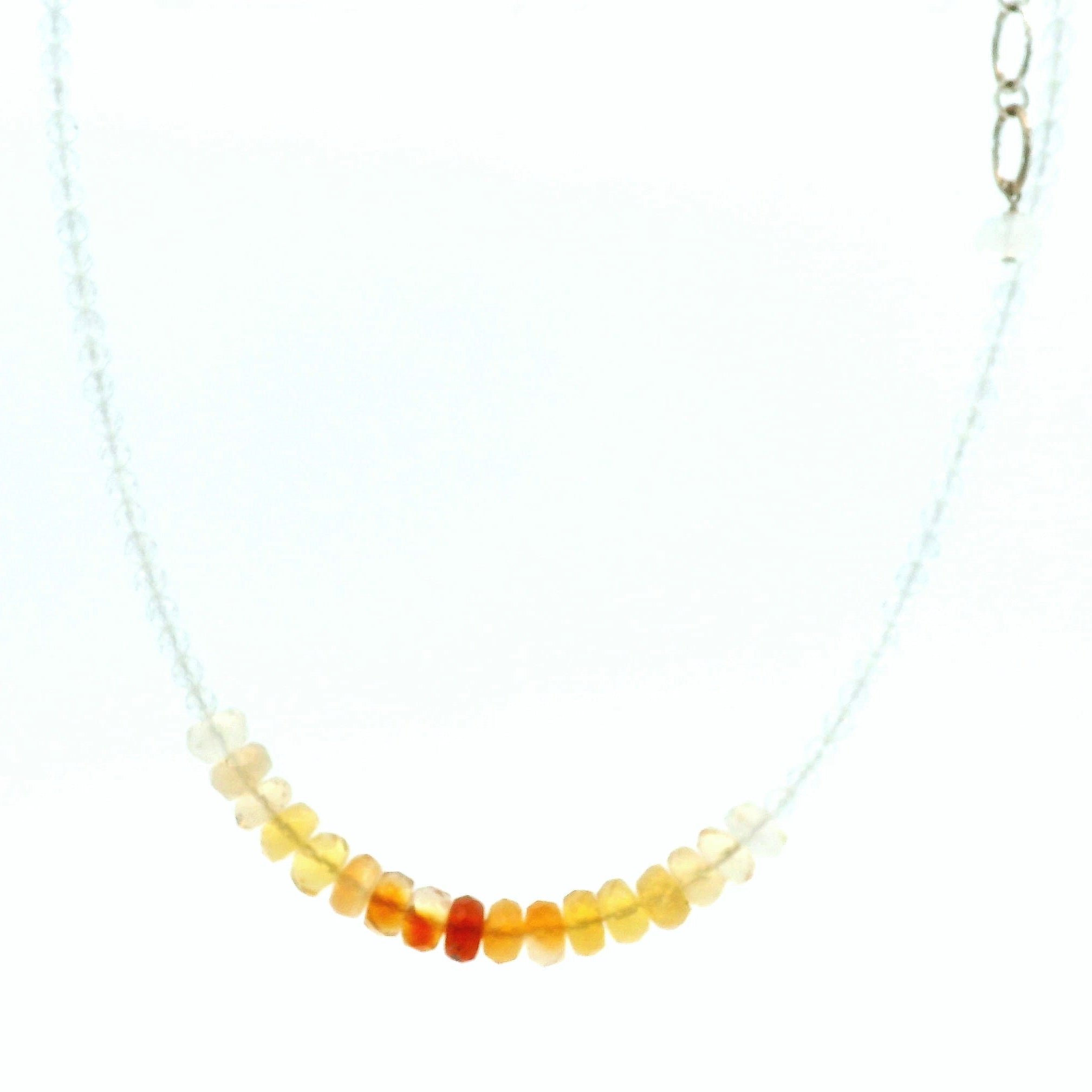 Fire Opal & White Topaz Micro Faceted Necklace 925 Silver for Passion and Intimacy