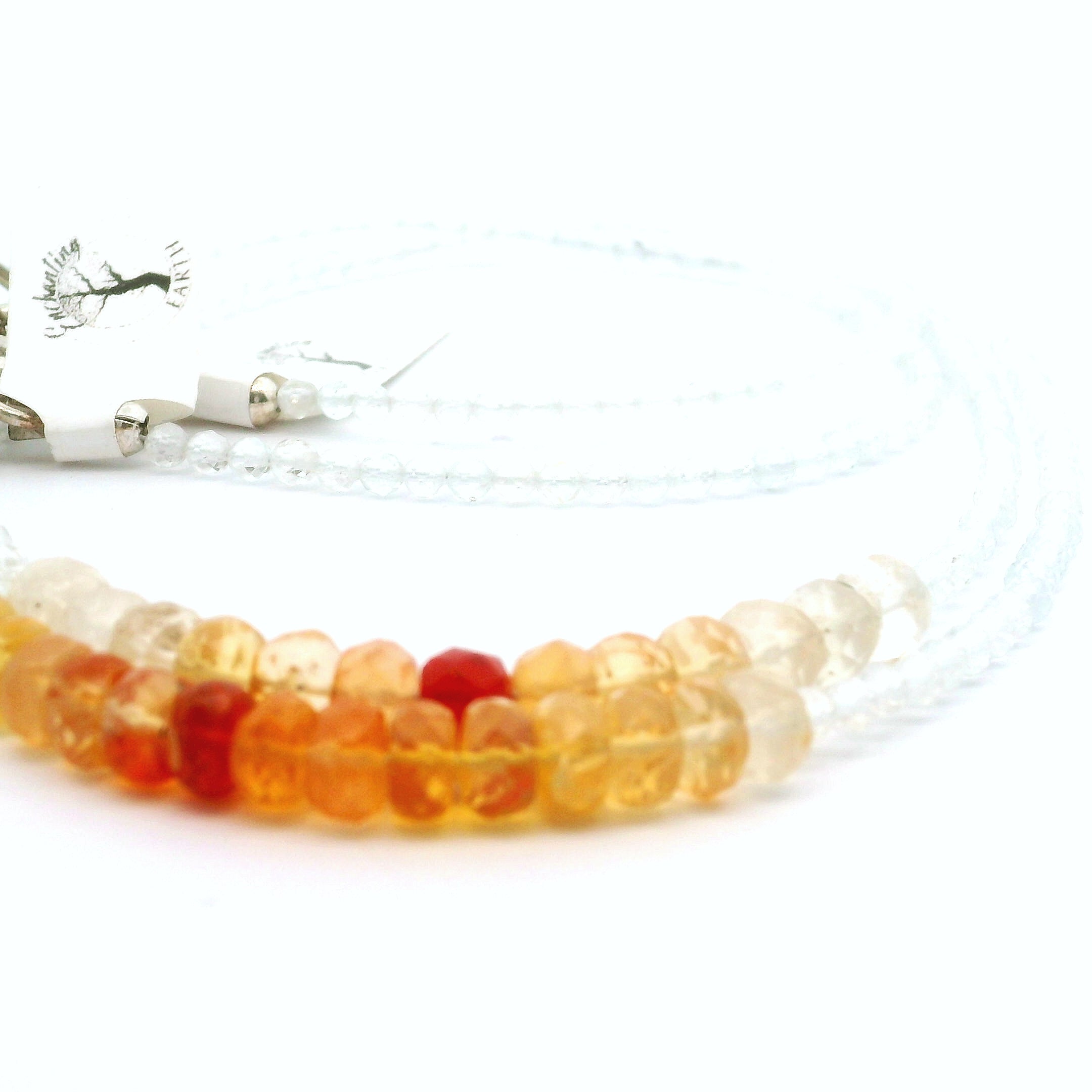 Fire Opal & White Topaz Micro Faceted Necklace 925 Silver for Passion and Intimacy