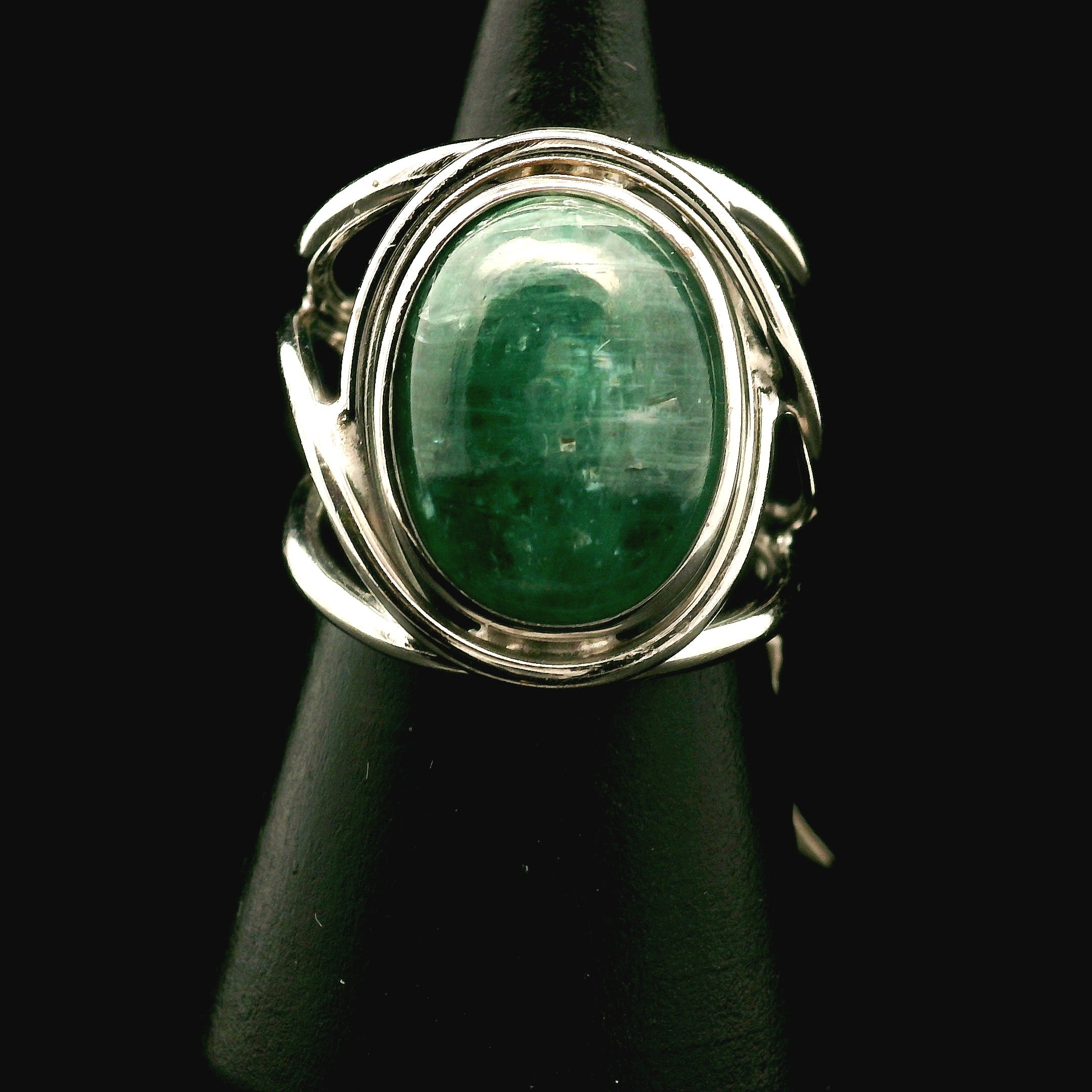 Green Kyanite Cuff Ring .925 Silver for Alignment, Balance and Meditation