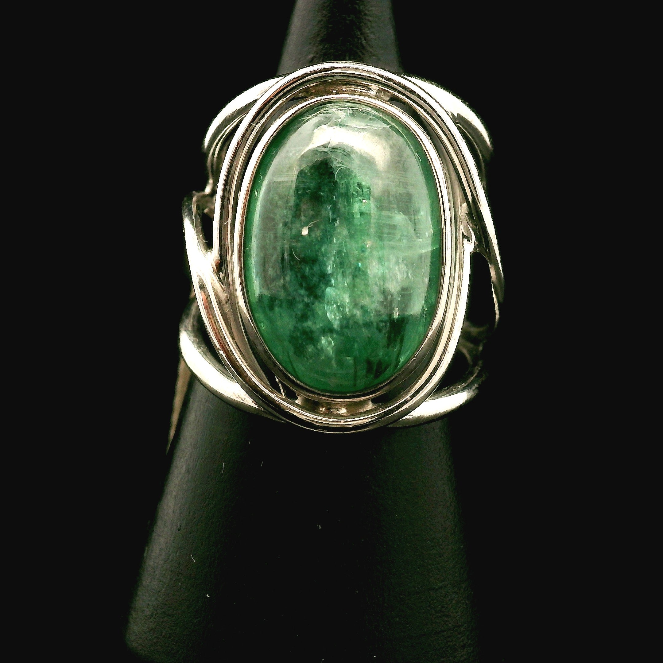 Green Kyanite Cuff Ring .925 Silver for Alignment, Balance and Meditation