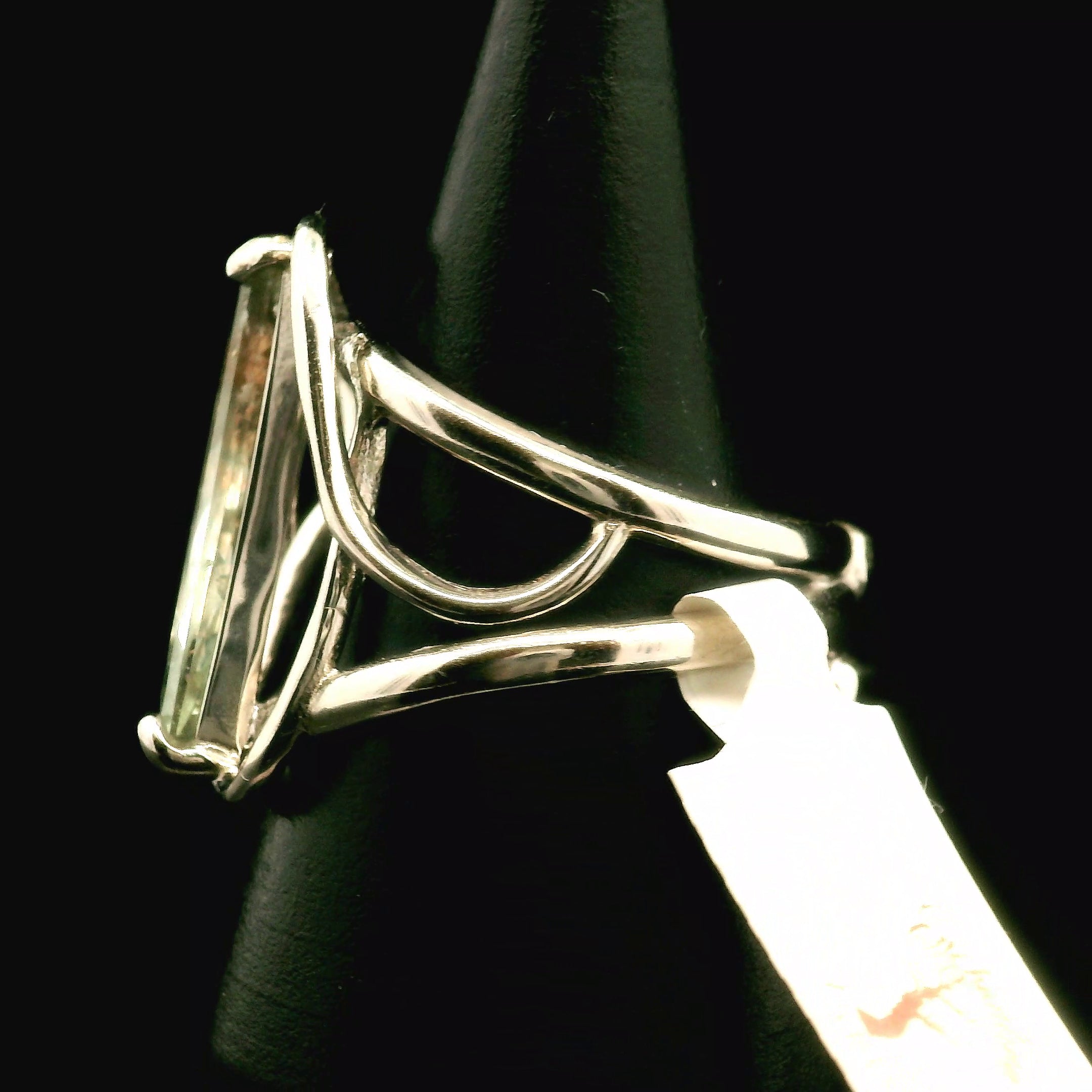 Green Beryl Moon Cuff Ring .925 Sterling Silver for Supporting the Heart & Memory