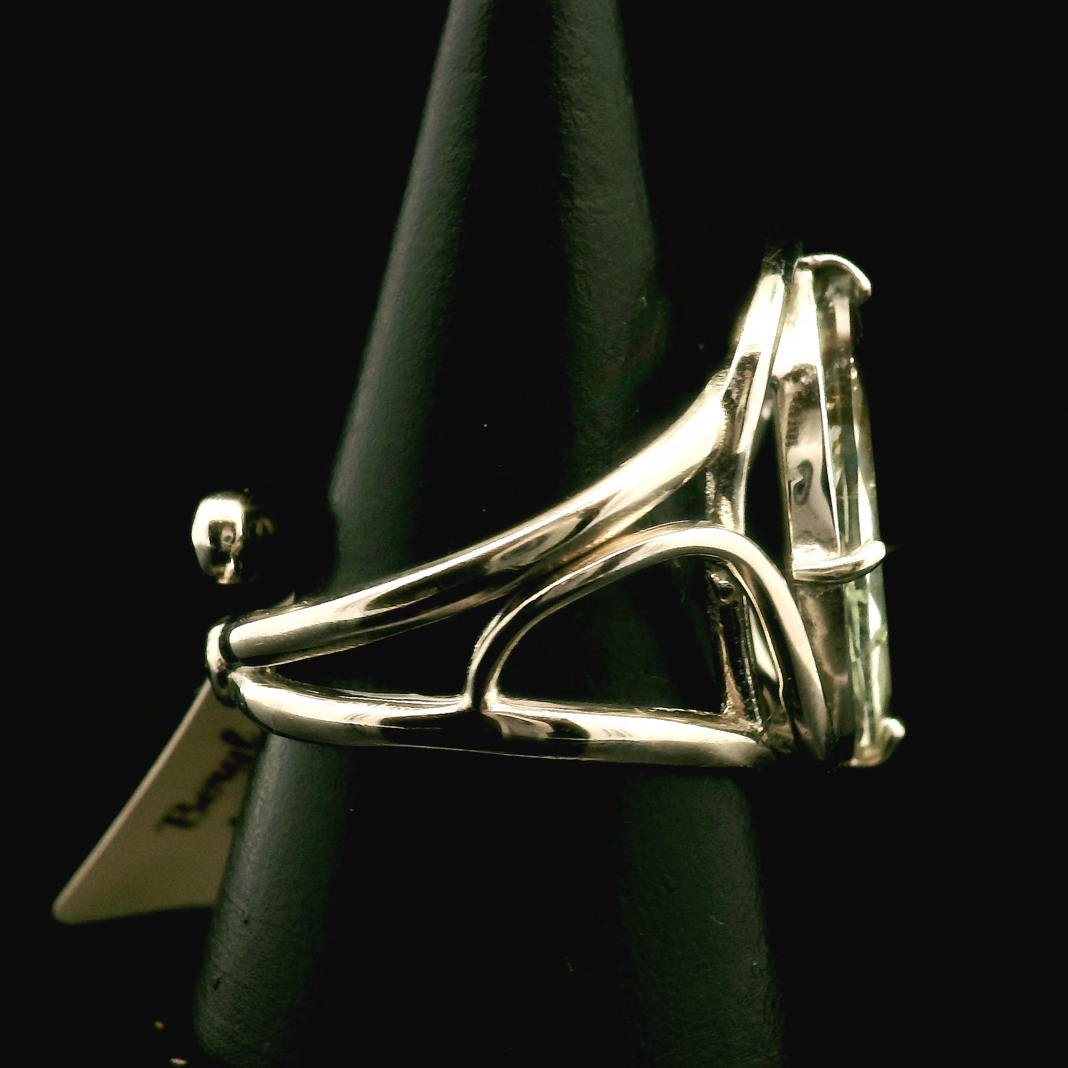 Green Beryl Moon Cuff Ring .925 Sterling Silver for Supporting the Heart & Memory