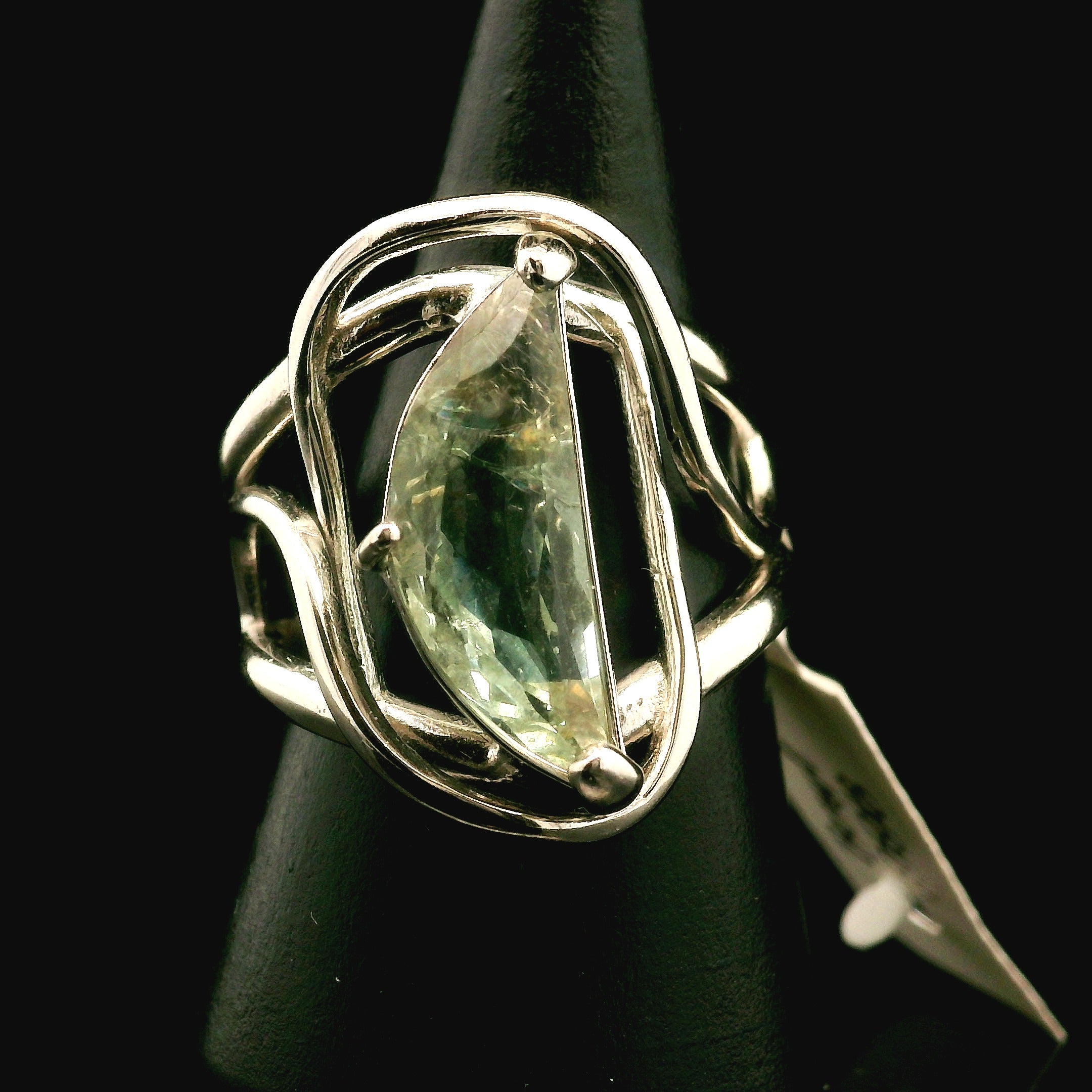 Green Beryl Moon Cuff Ring .925 Sterling Silver for Supporting the Heart & Memory