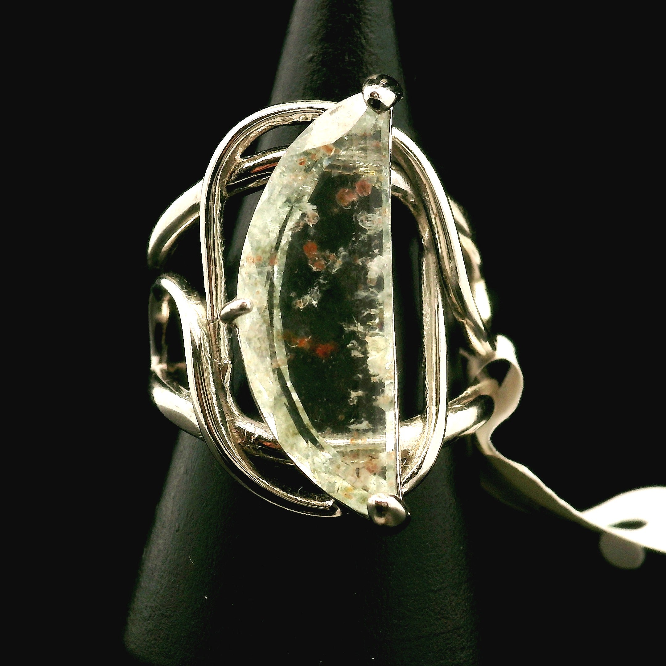 Green Beryl Moon Cuff Ring .925 Sterling Silver for Supporting the Heart & Memory