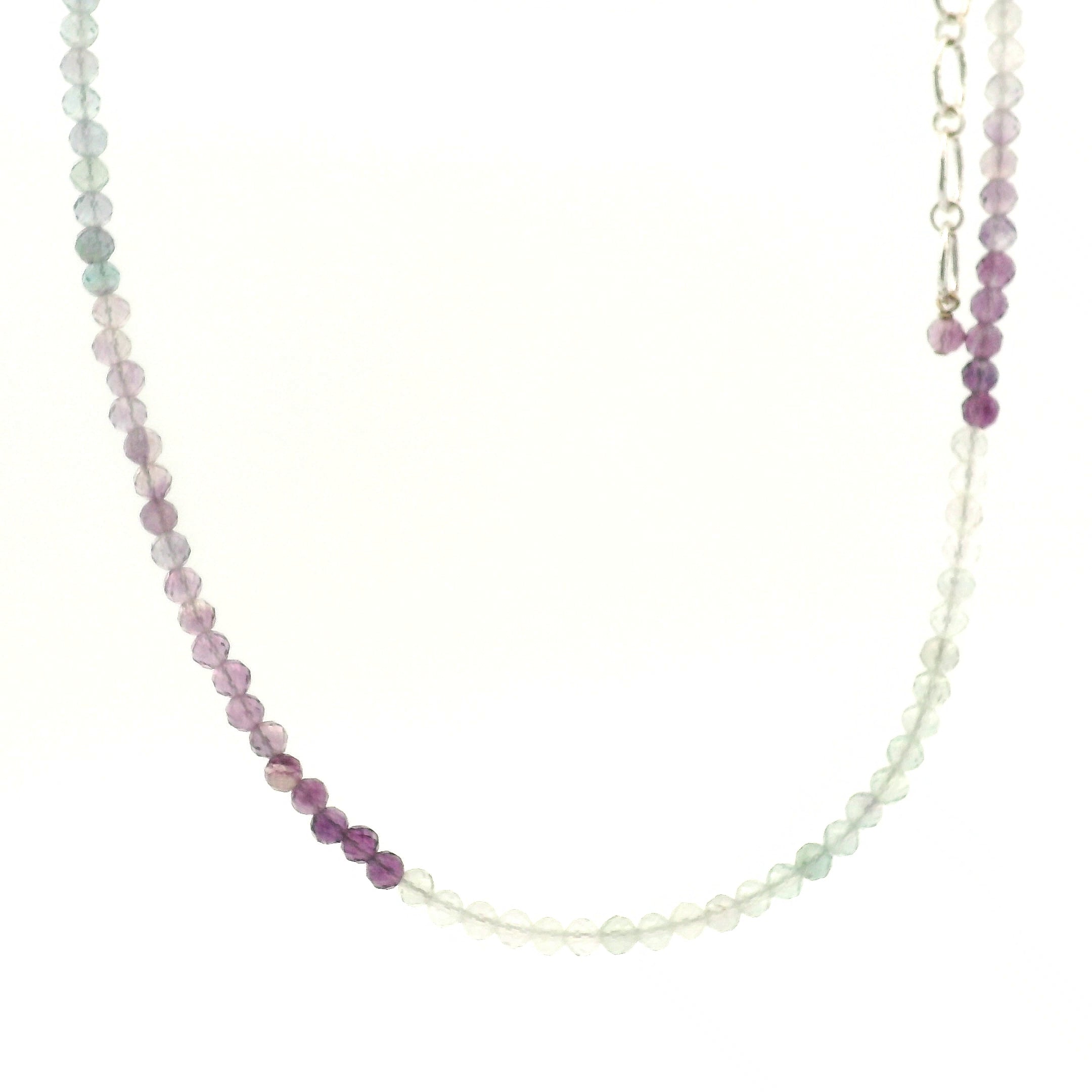 Rainbow Fluorite Micro Necklace 925 Silver for Clearing Energy Fields