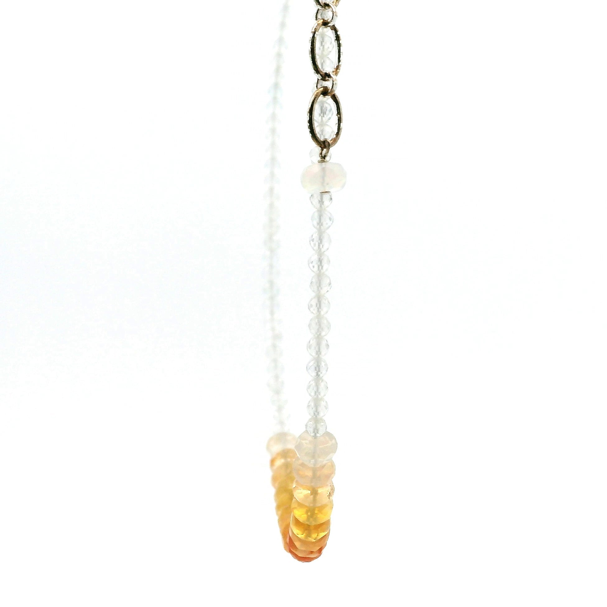 Fire Opal & White Topaz Micro Faceted Necklace 925 Silver for Passion and Intimacy