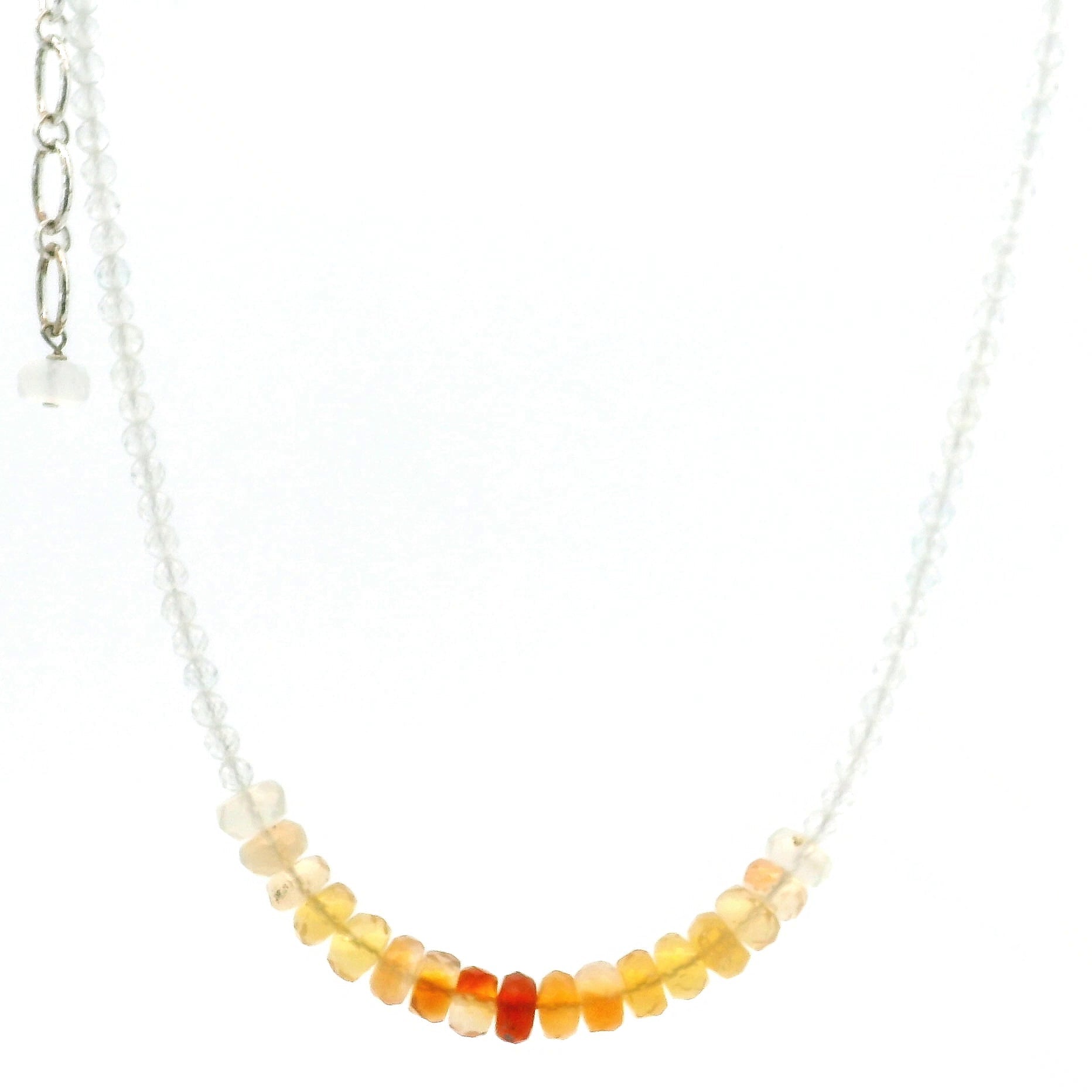 Fire Opal & White Topaz Micro Faceted Necklace 925 Silver for Passion and Intimacy