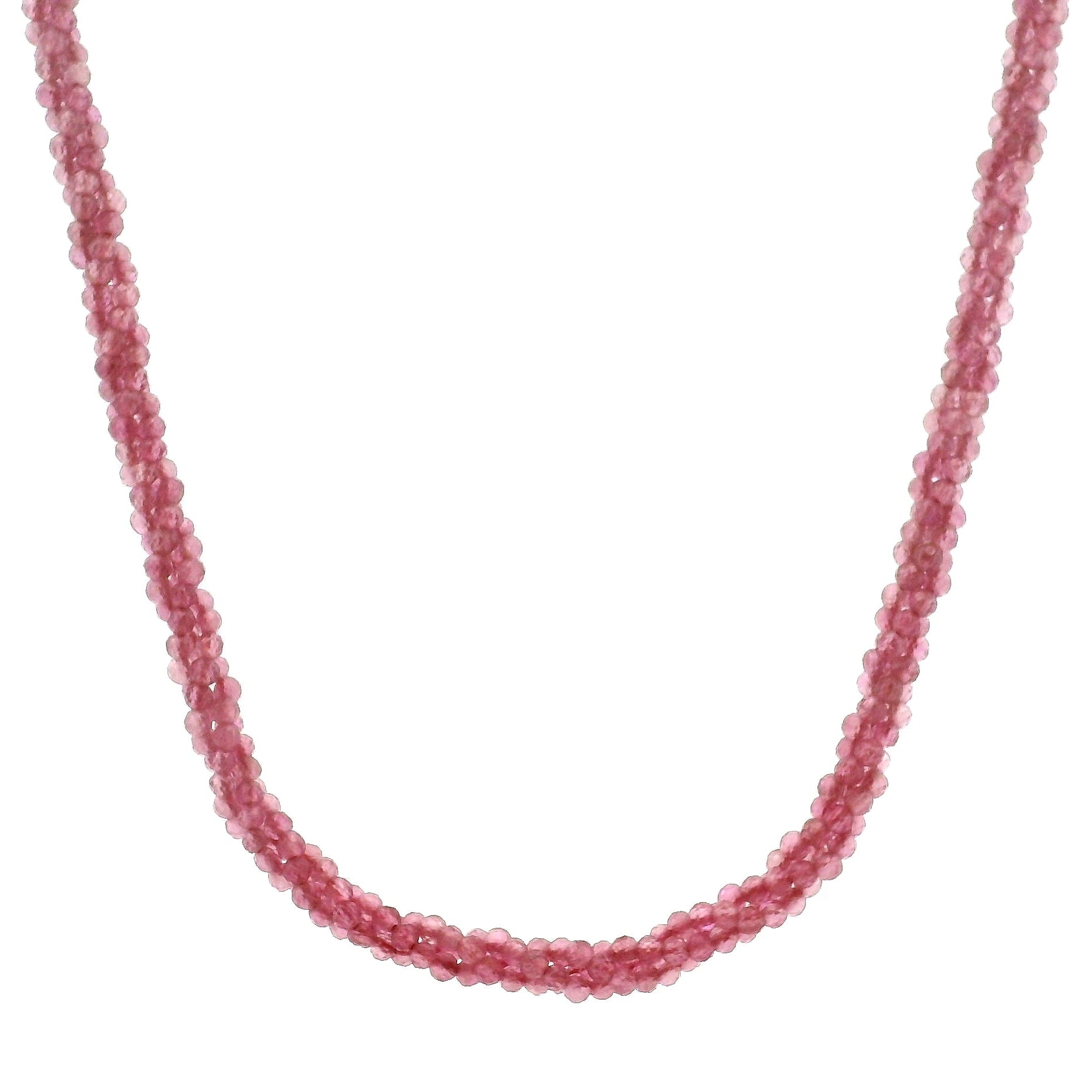 Pink Tourmaline Braided Micro Faceted Necklace 925 Silver for Heart Healing, Kindness & Love