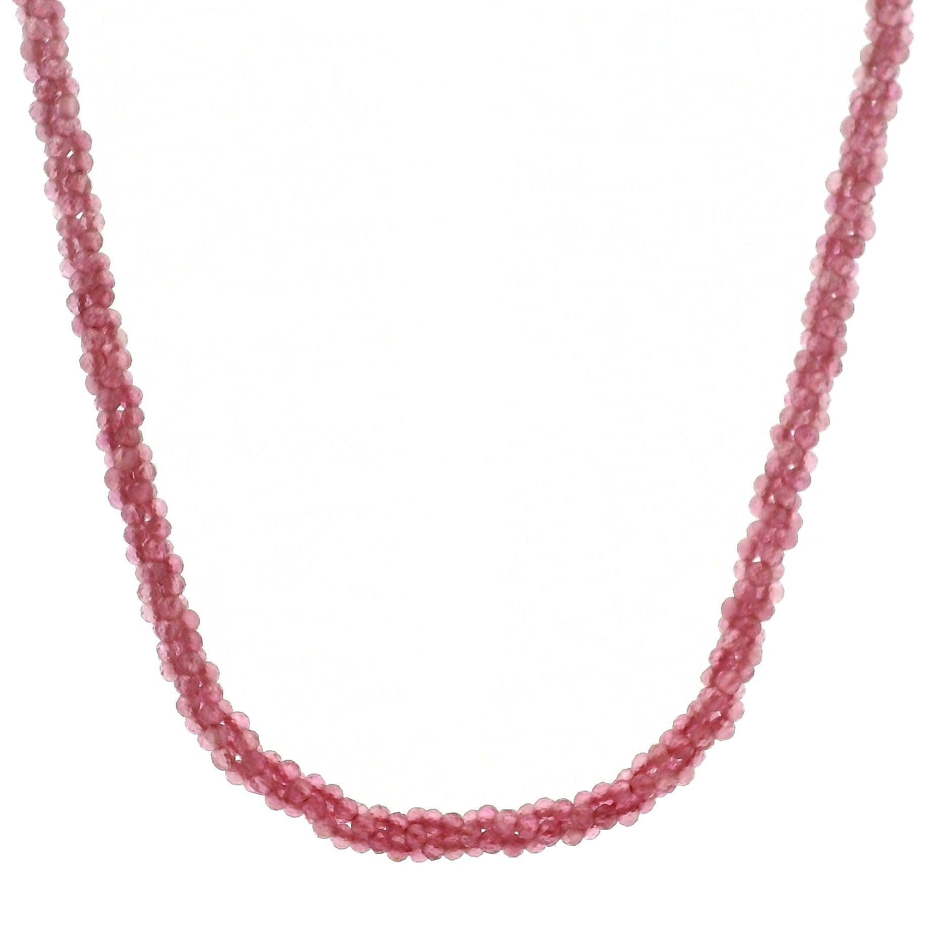 Pink Tourmaline Braided Micro Faceted Necklace 925 Silver for Heart Healing, Kindness & Love