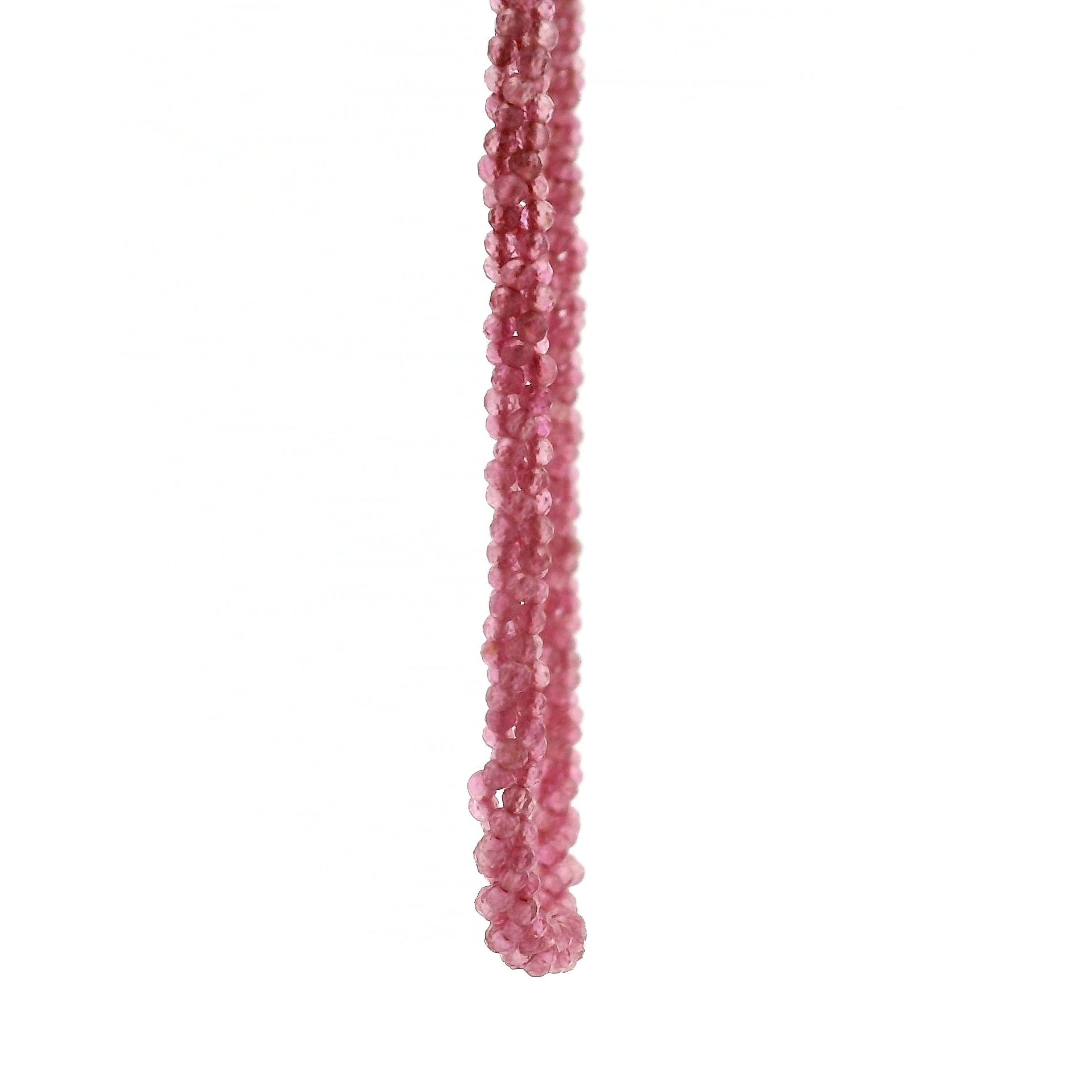 Pink Tourmaline Braided Micro Faceted Necklace 925 Silver for Heart Healing, Kindness & Love
