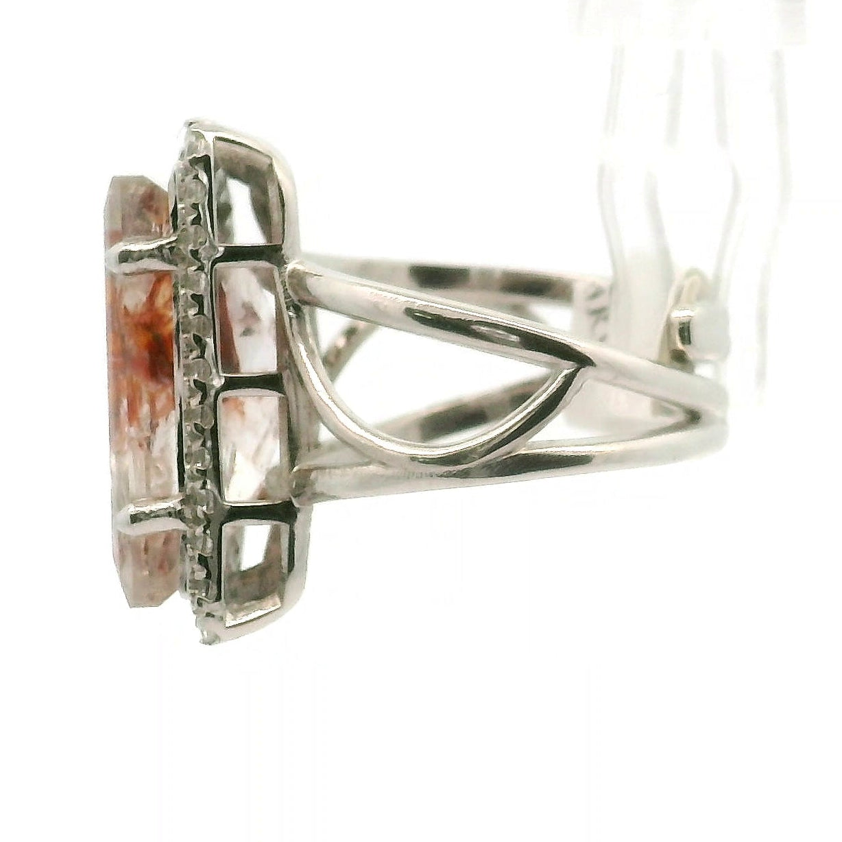 Koi Quartz with Clear Zircon Pavé Cuff Ring .925 Sterling Silver for Spiritual Transformation