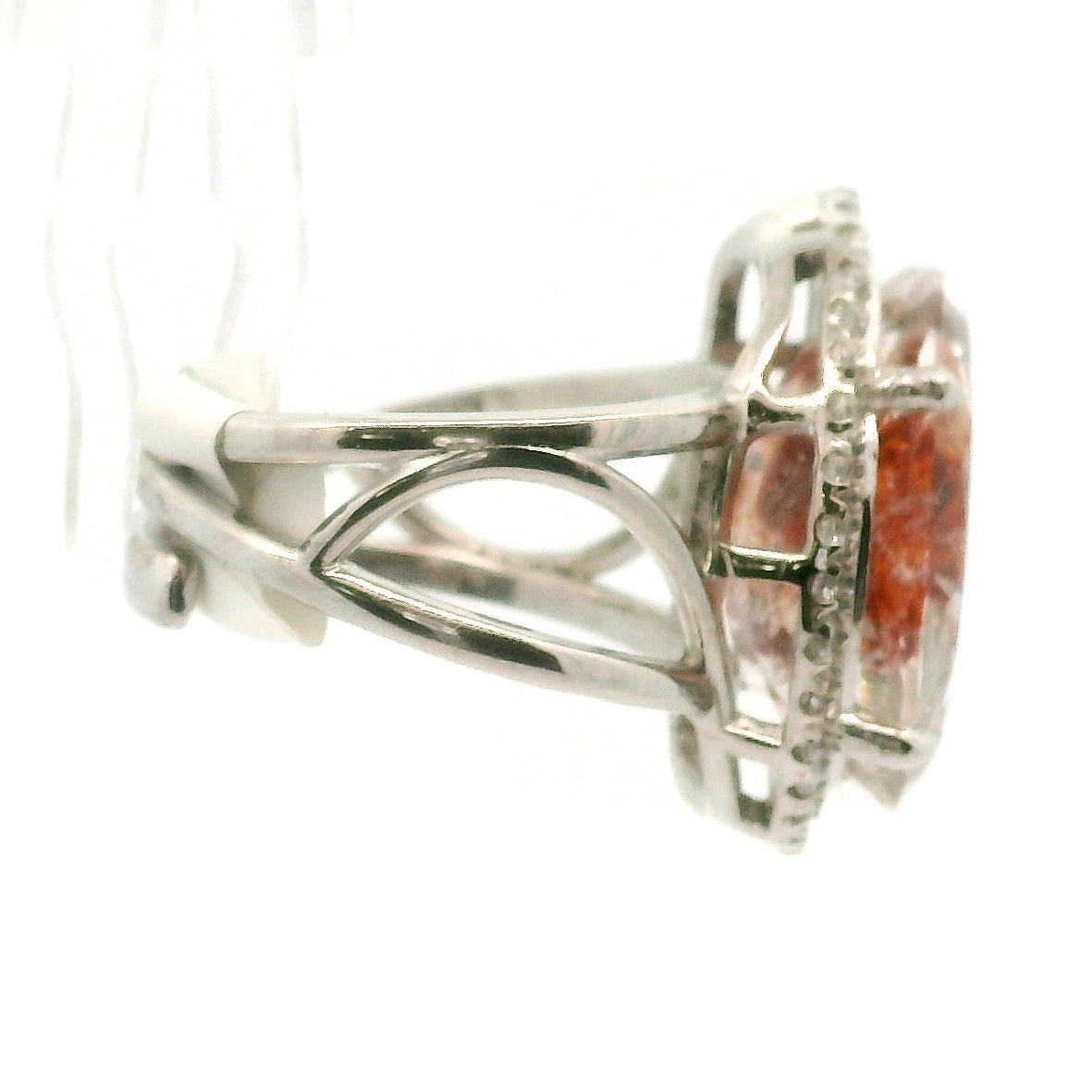 Koi Quartz with Clear Zircon Pavé Cuff Ring .925 Sterling Silver for Spiritual Transformation