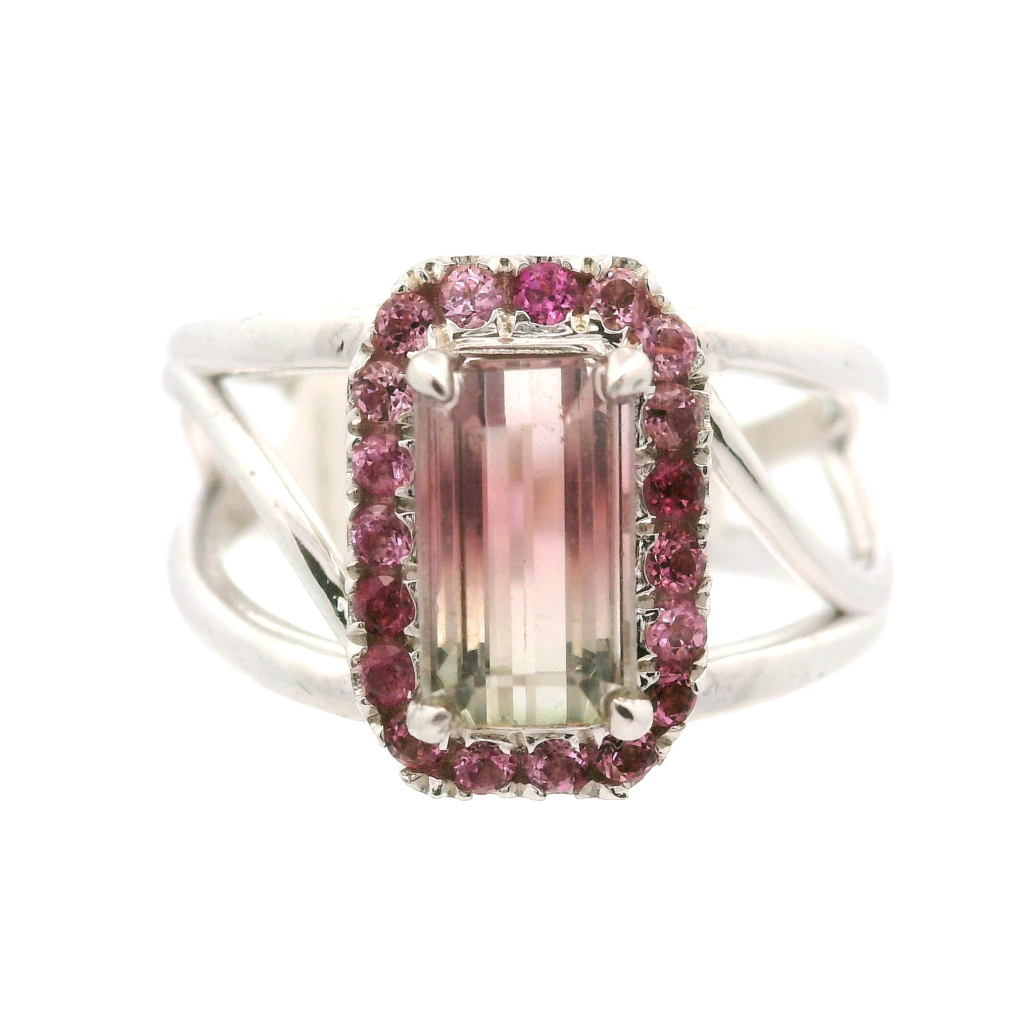 Multi-Color Tourmaline with Tourmaline Pavé Cuff Ring .925 Silver for Passion for Life and Healing