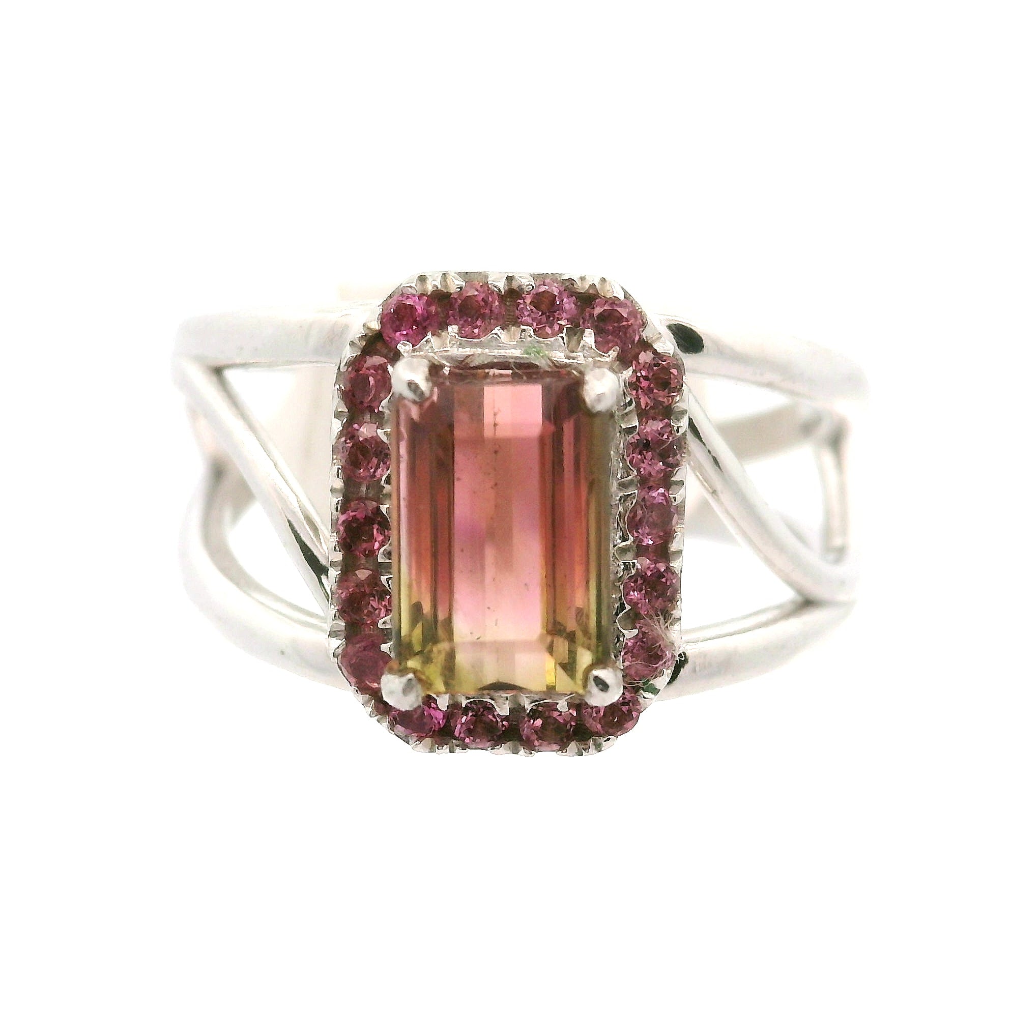 Multi-Color Tourmaline with Tourmaline Pavé Cuff Ring .925 Silver for Passion for Life and Healing
